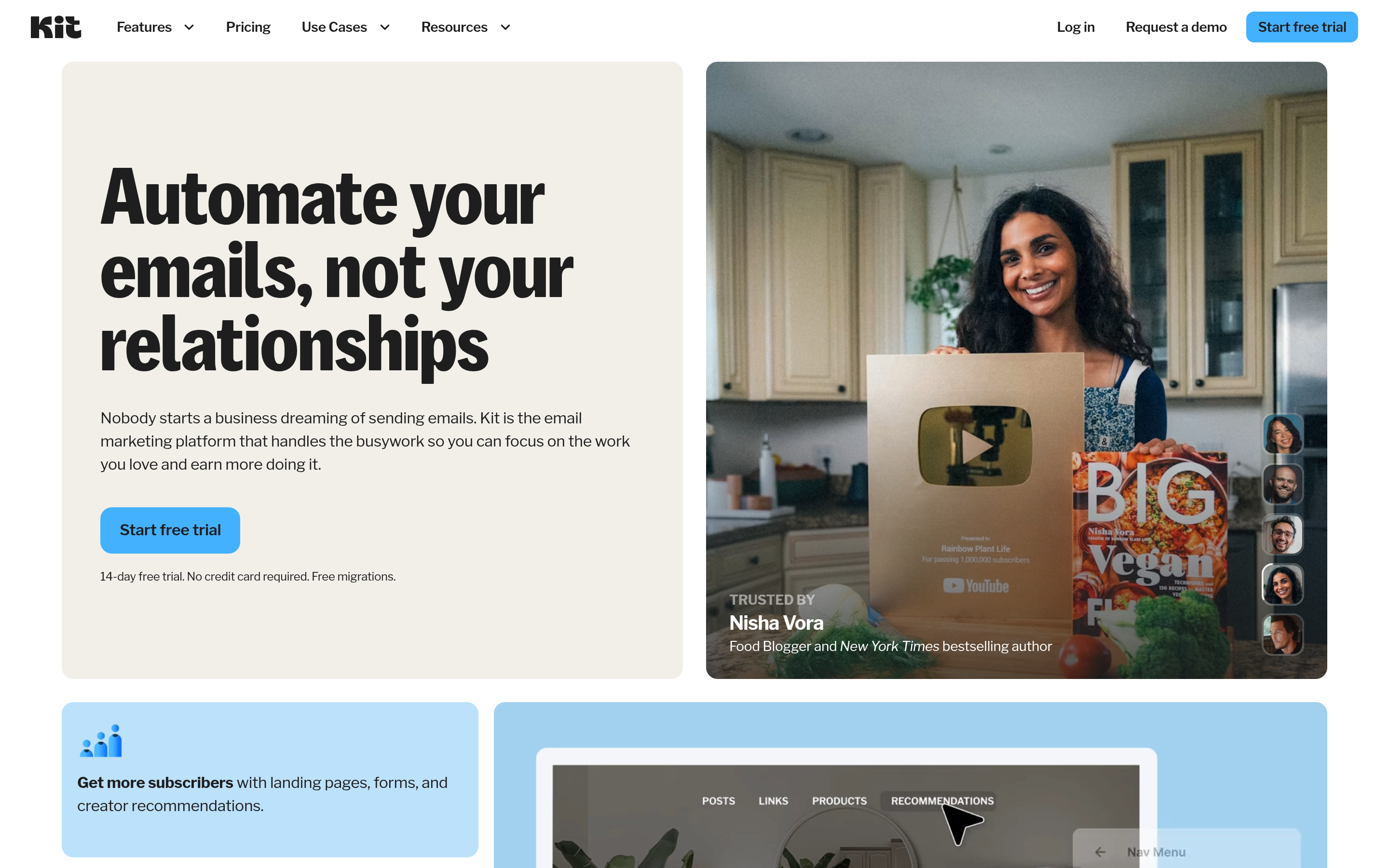 Kit website screenshot — product, features and pricing