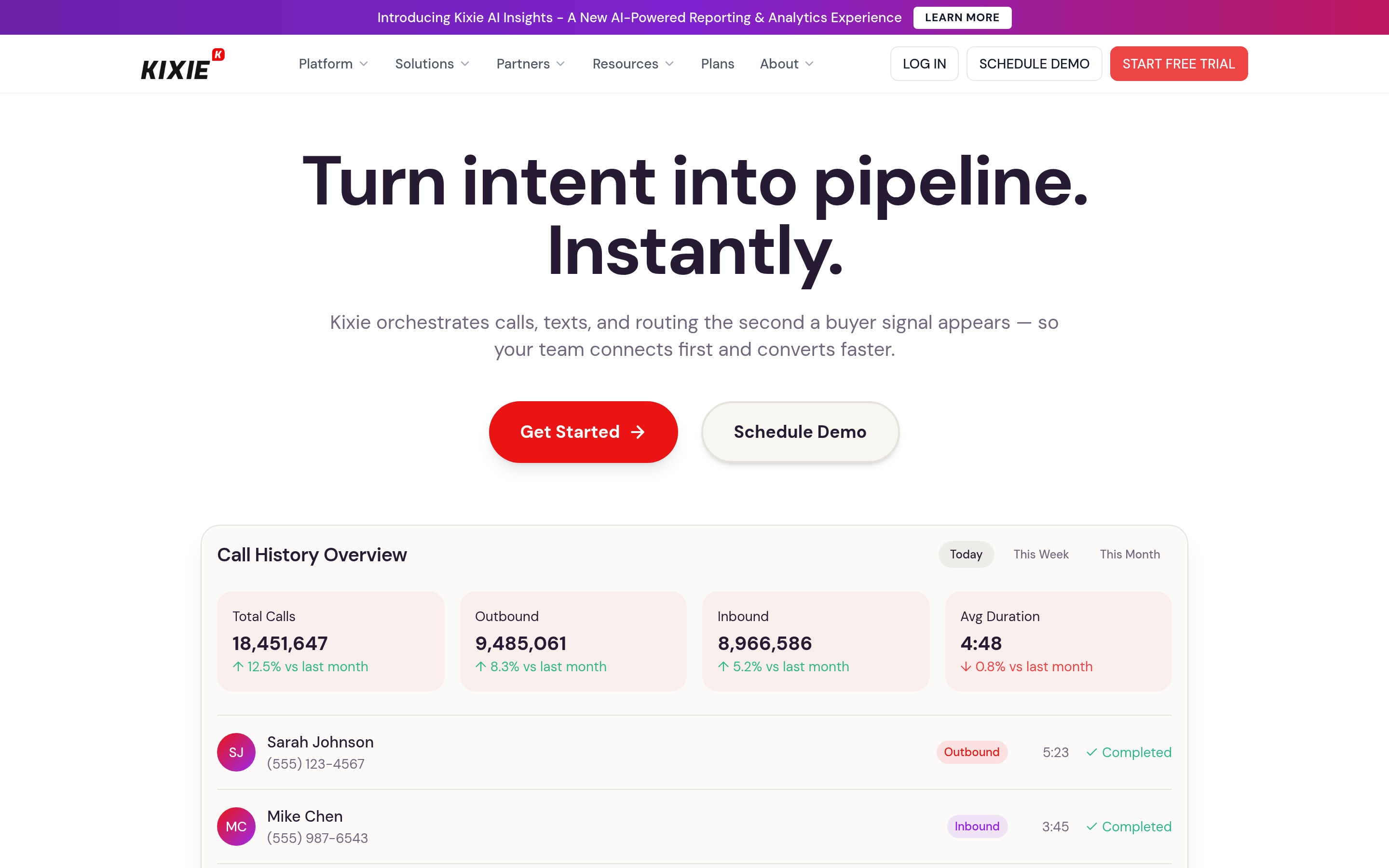 Kixie website screenshot — product, features and pricing