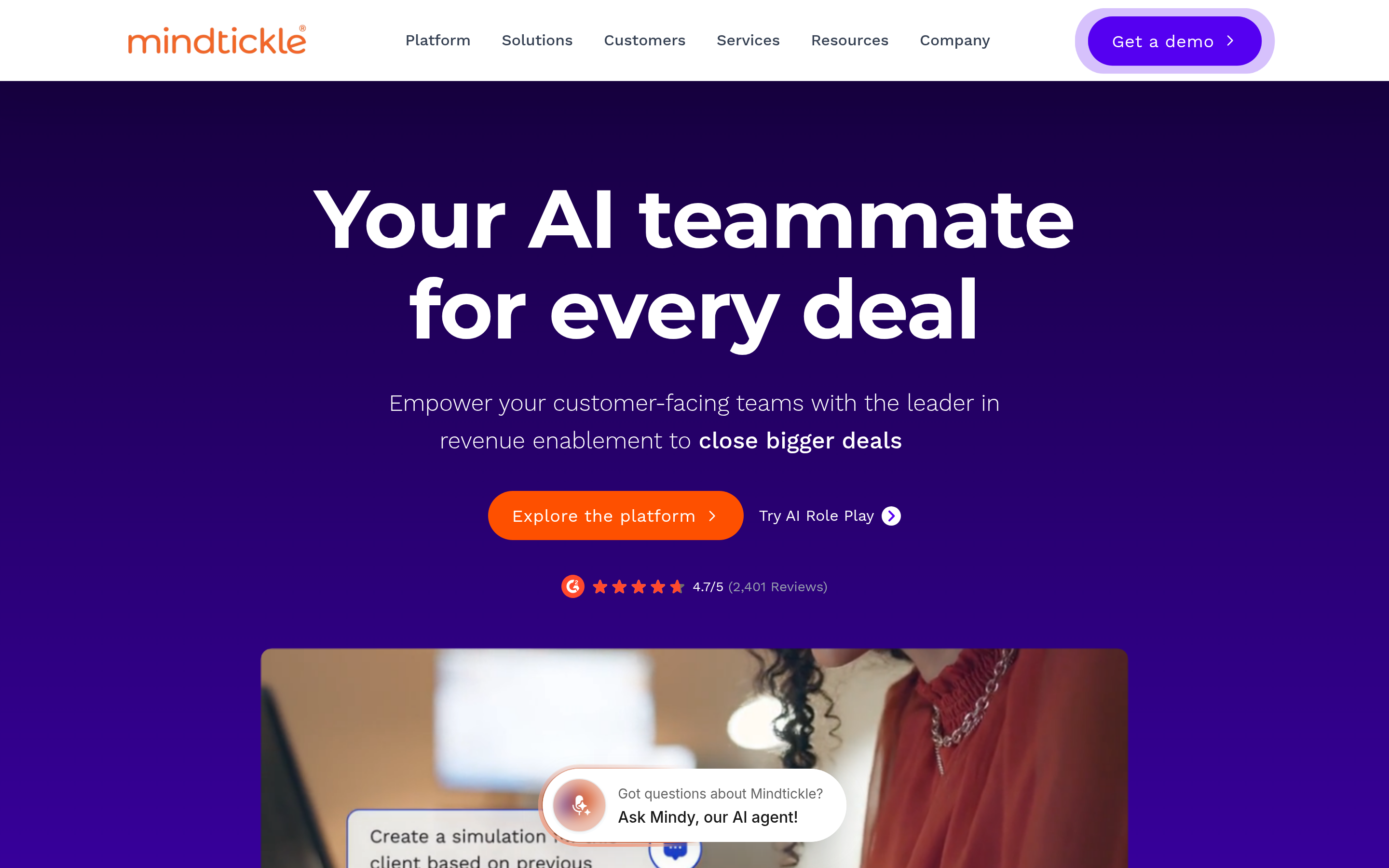 Mindtickle website screenshot — product, features and pricing