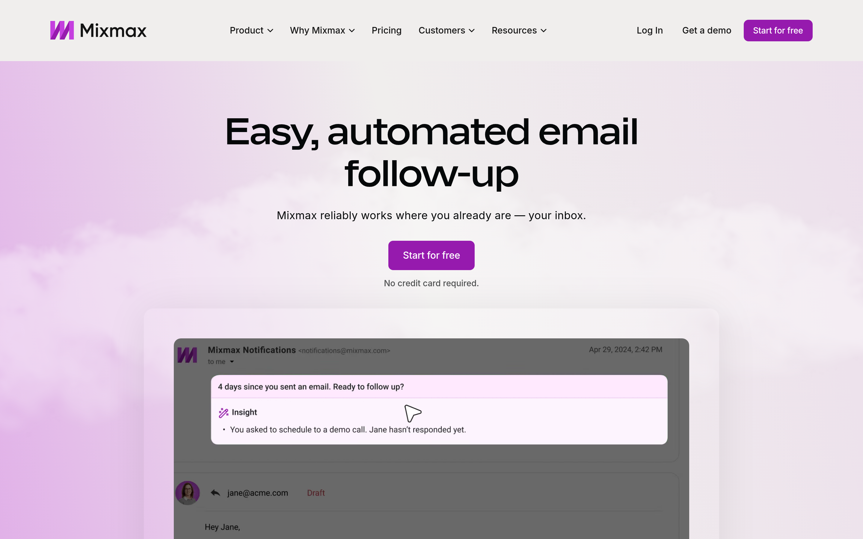 Mixmax website screenshot — product, features and pricing