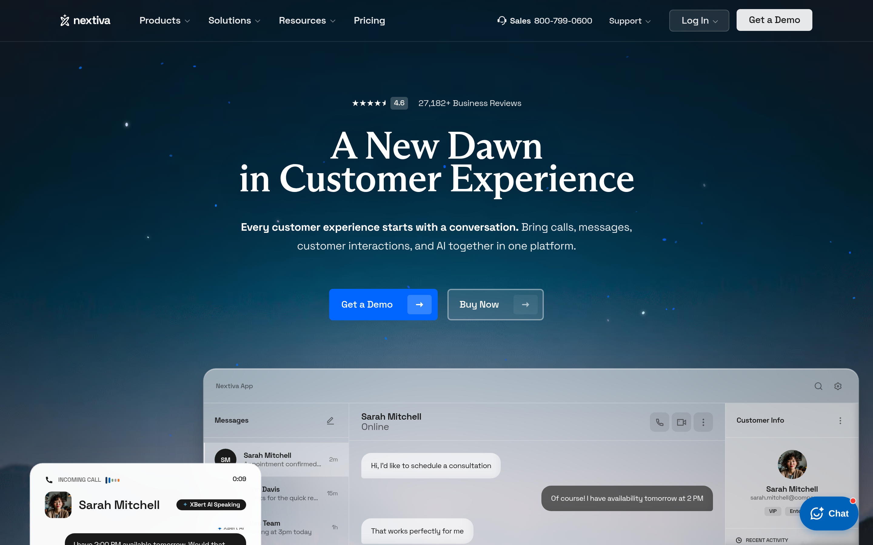 Nextiva website screenshot — product, features and pricing