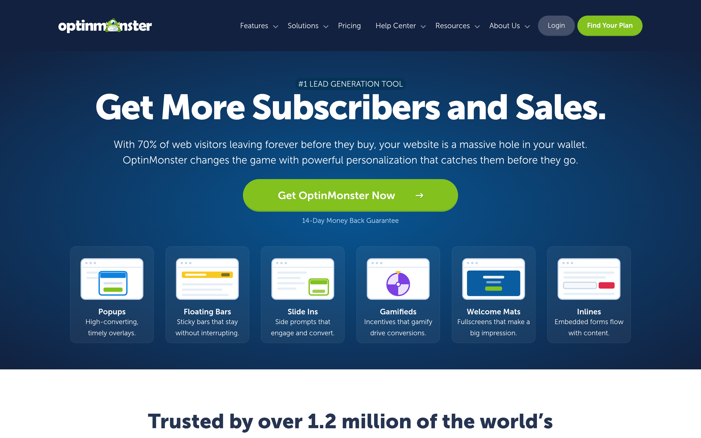 OptinMonster website screenshot — product, features and pricing