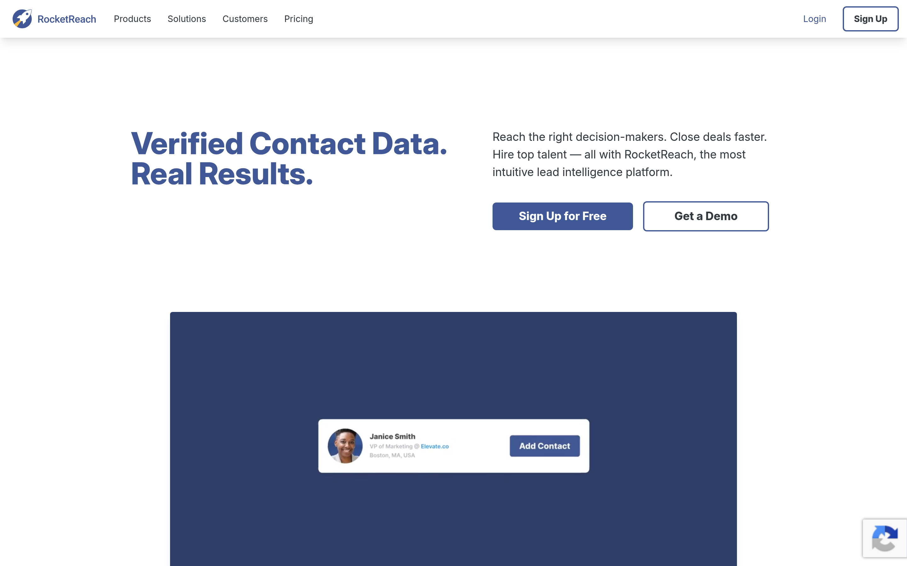 RocketReach website screenshot — product, features and pricing