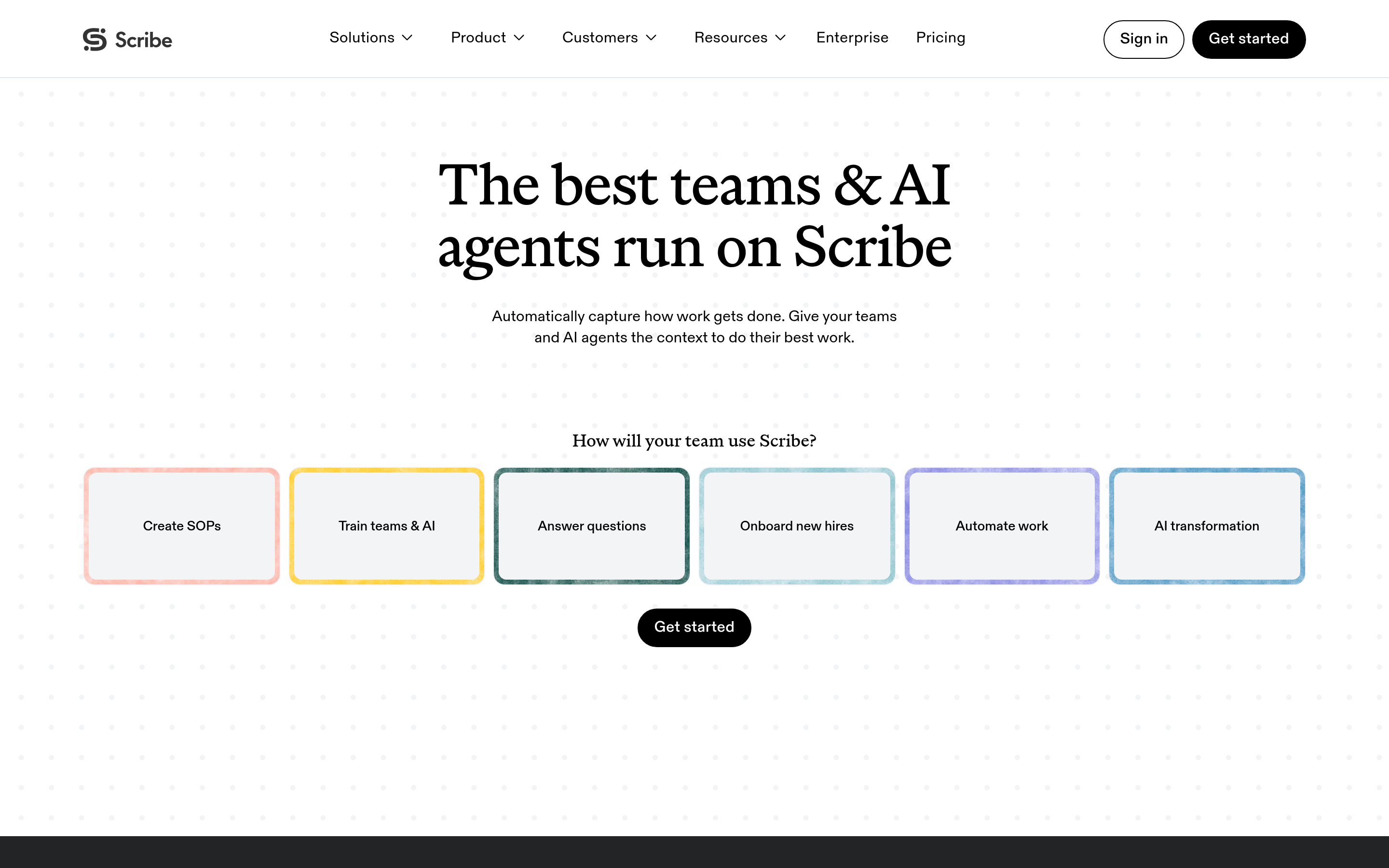 Scribe website screenshot — product, features and pricing
