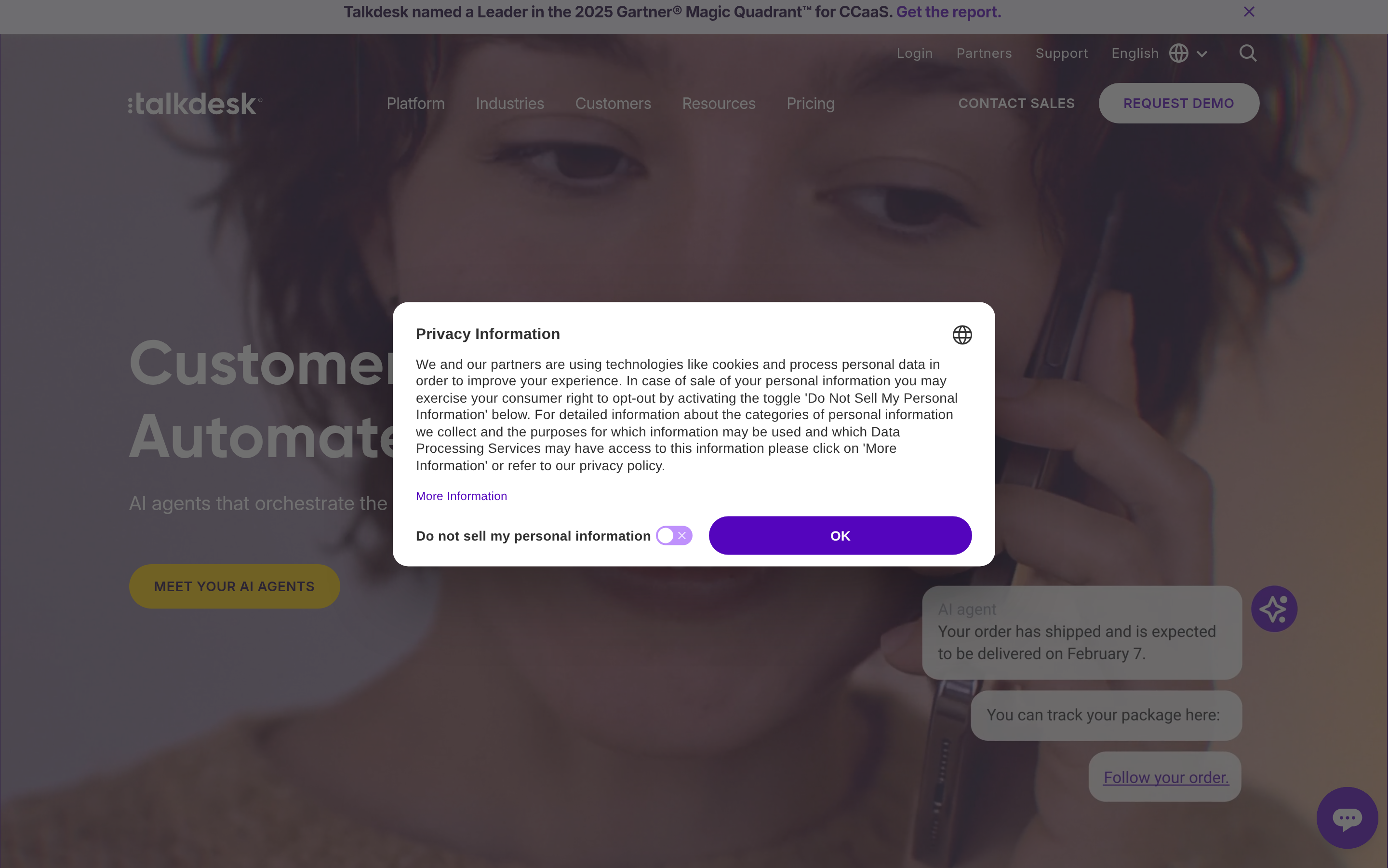 Talkdesk website screenshot — product, features and pricing