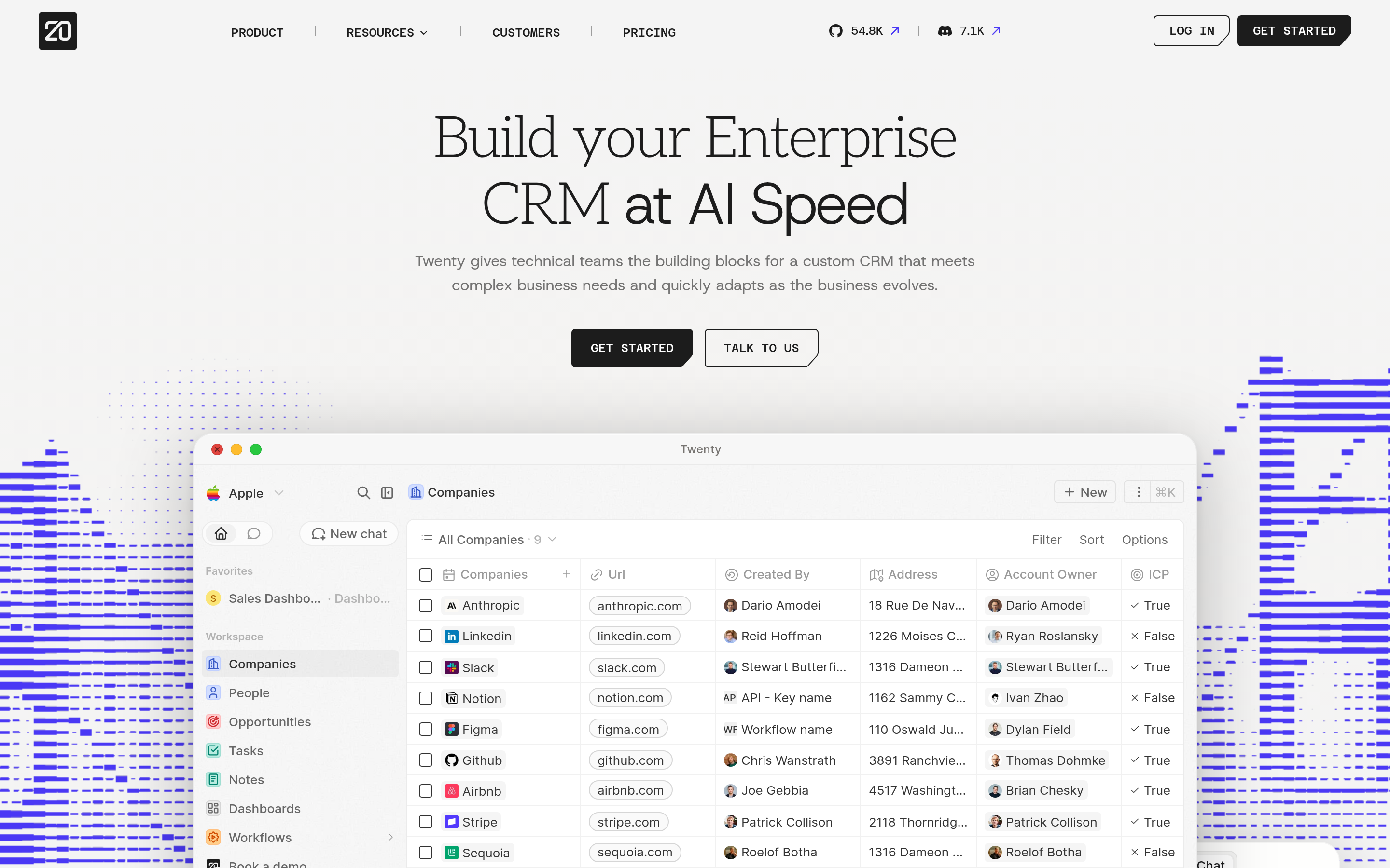 Twenty website screenshot — product, features and pricing