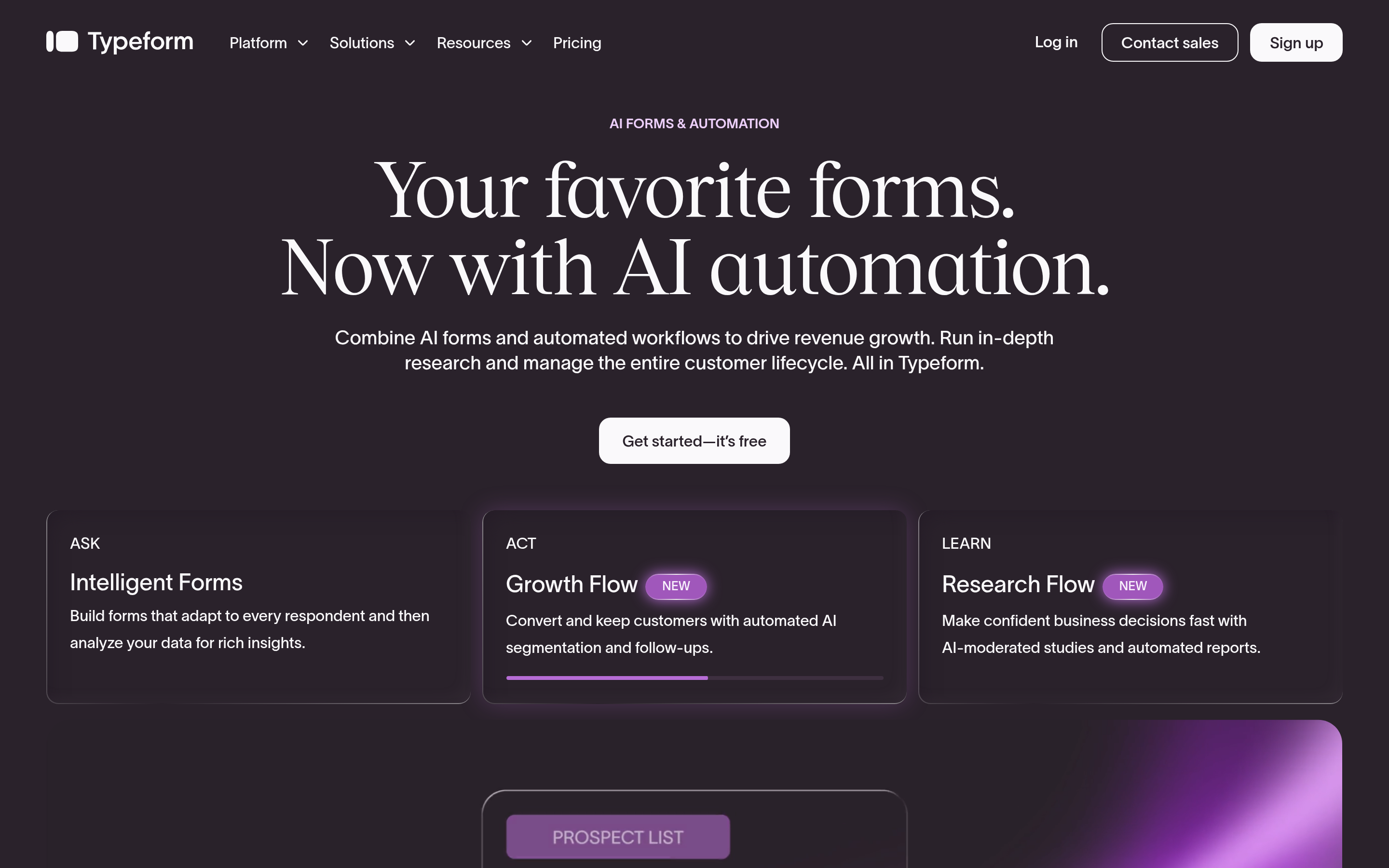 Typeform website screenshot — product, features and pricing