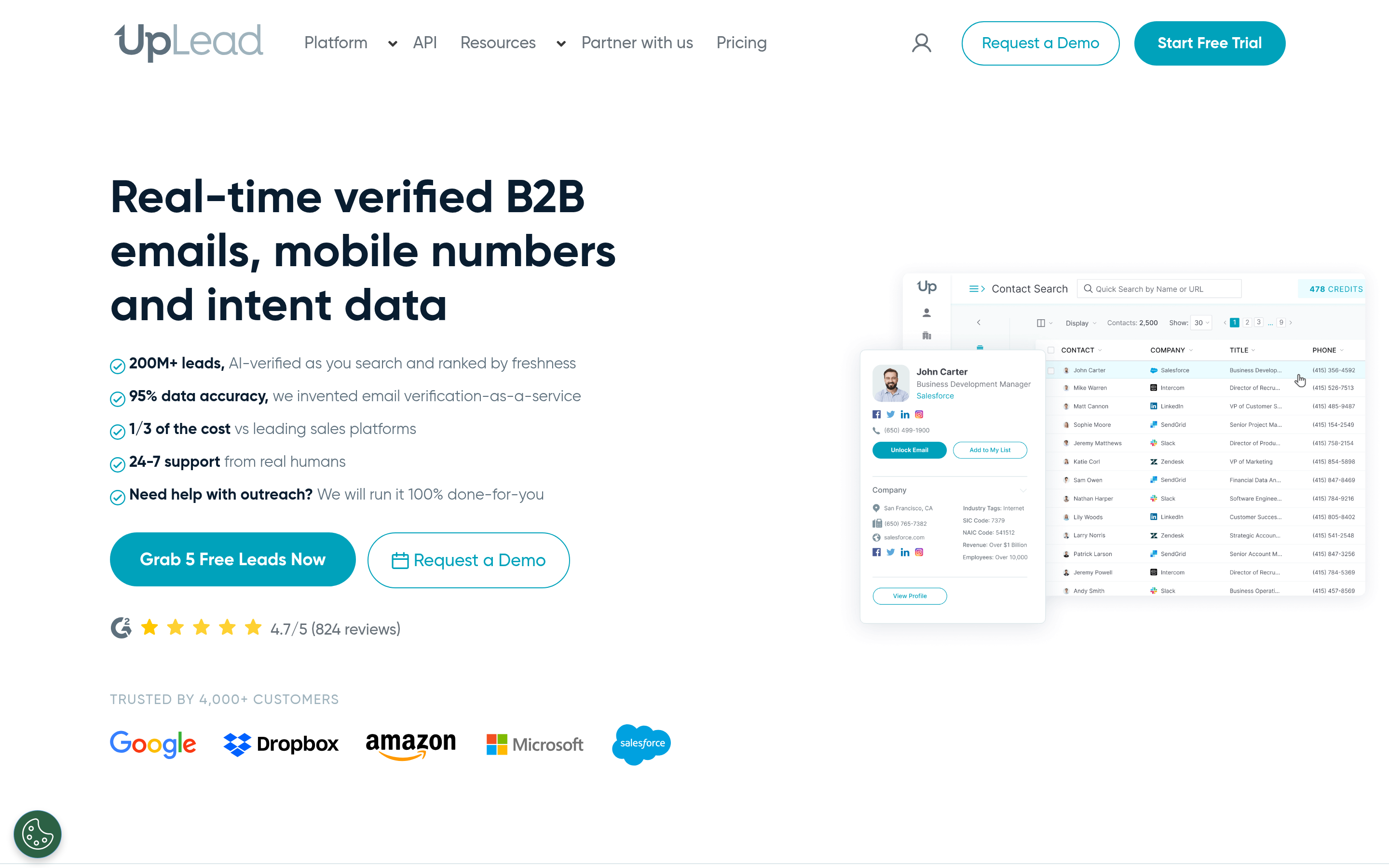 UpLead website screenshot — product, features and pricing