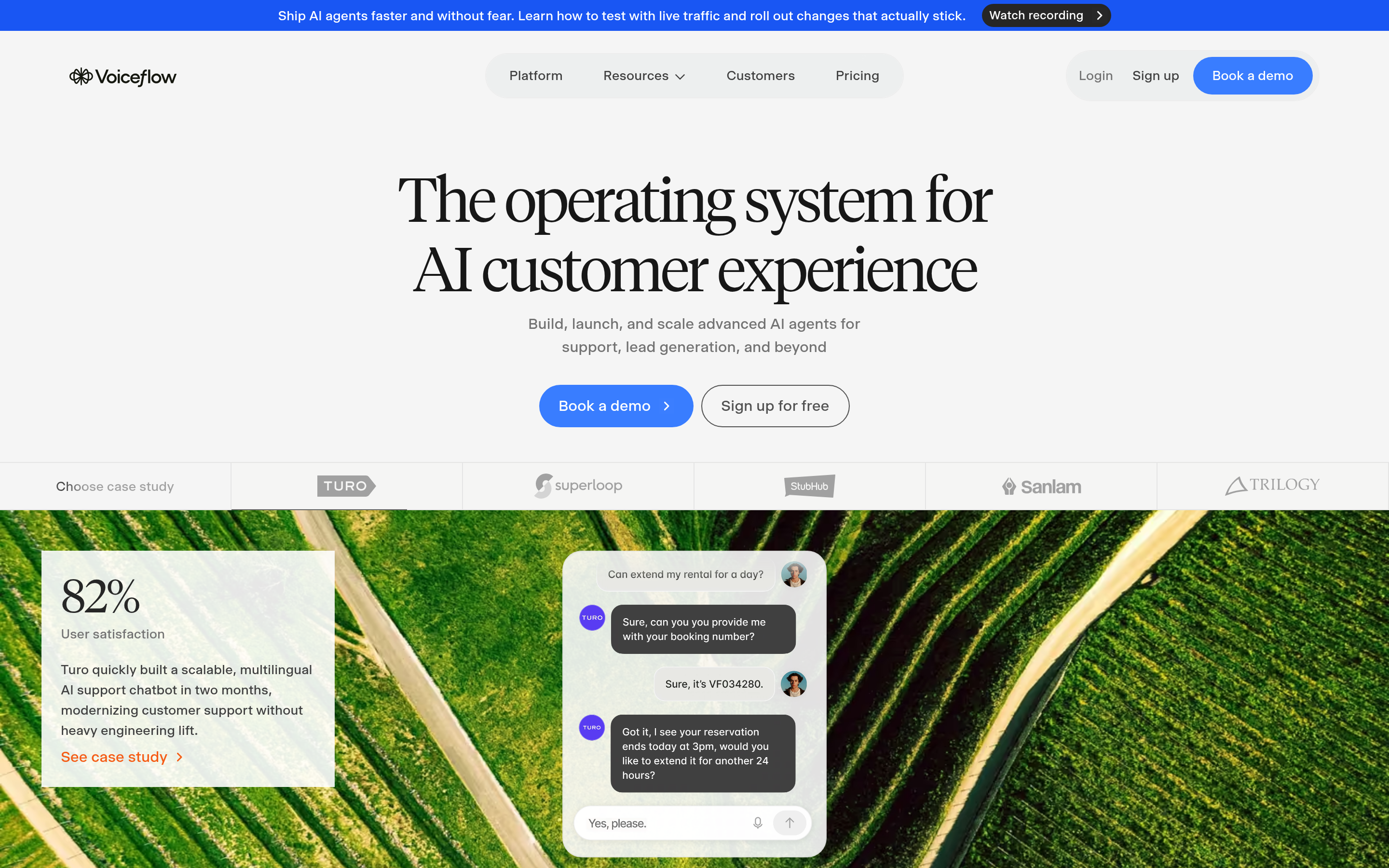 Voiceflow website screenshot — product, features and pricing
