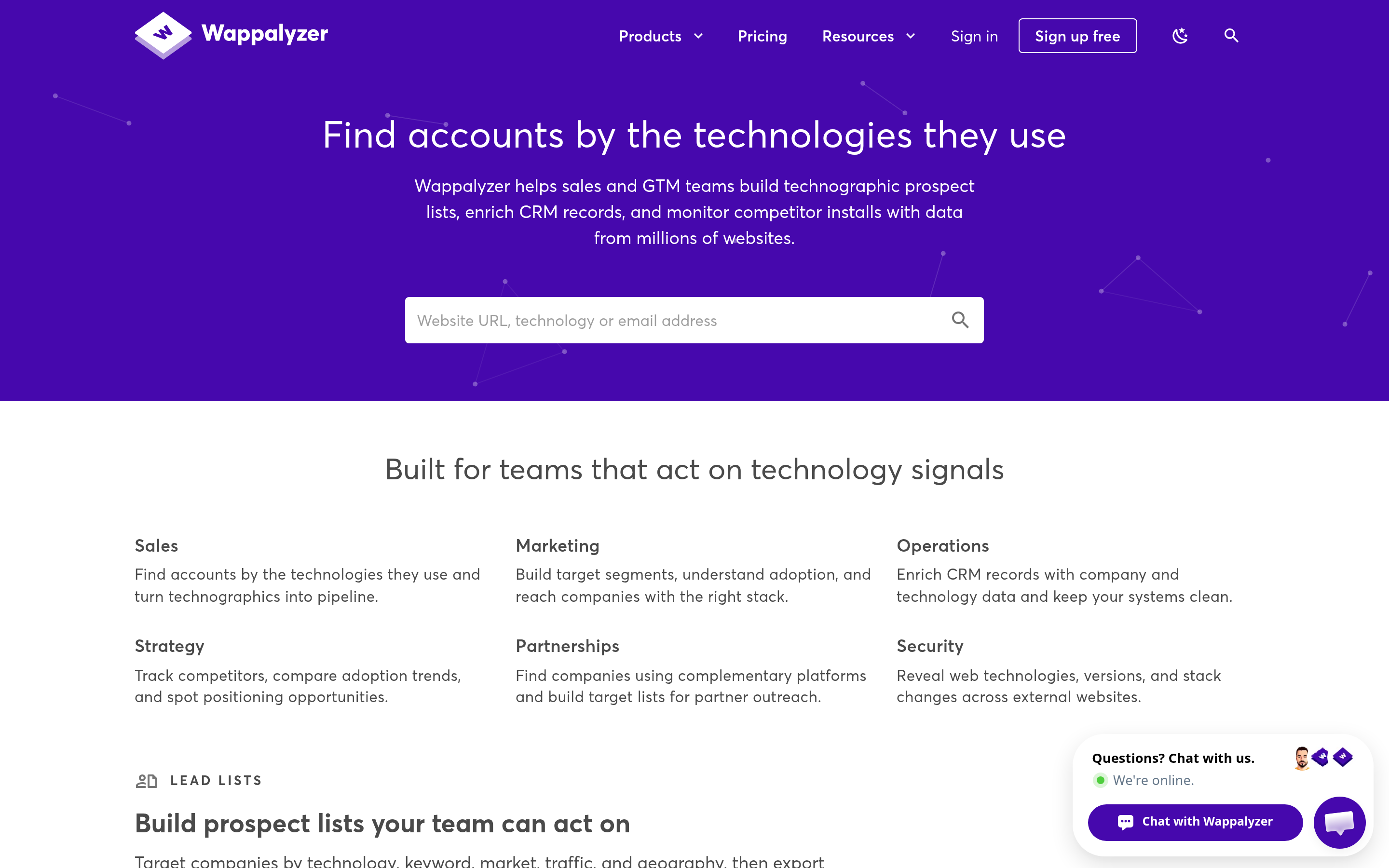 Wappalyzer website screenshot — product, features and pricing