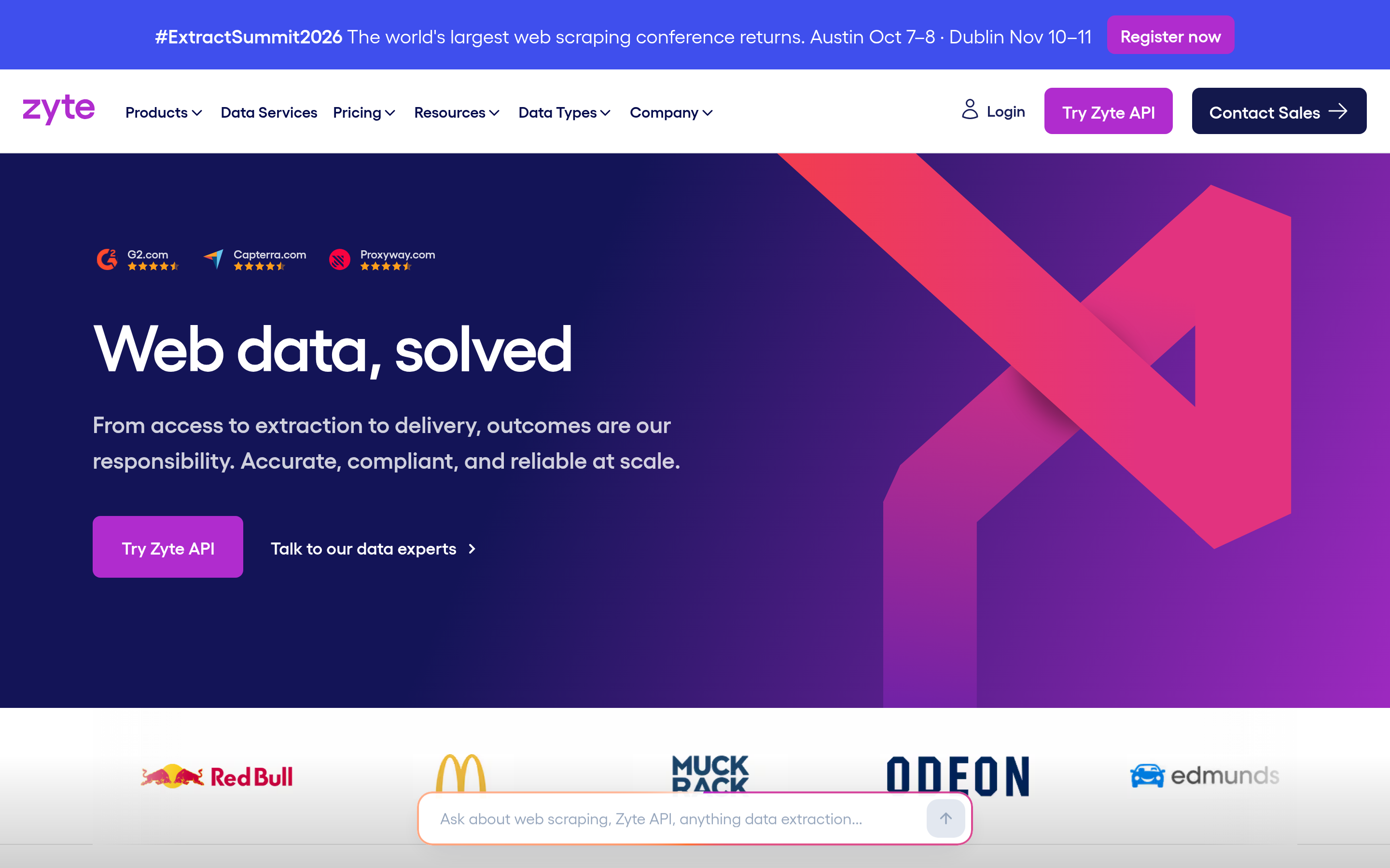 Zyte website screenshot — product, features and pricing