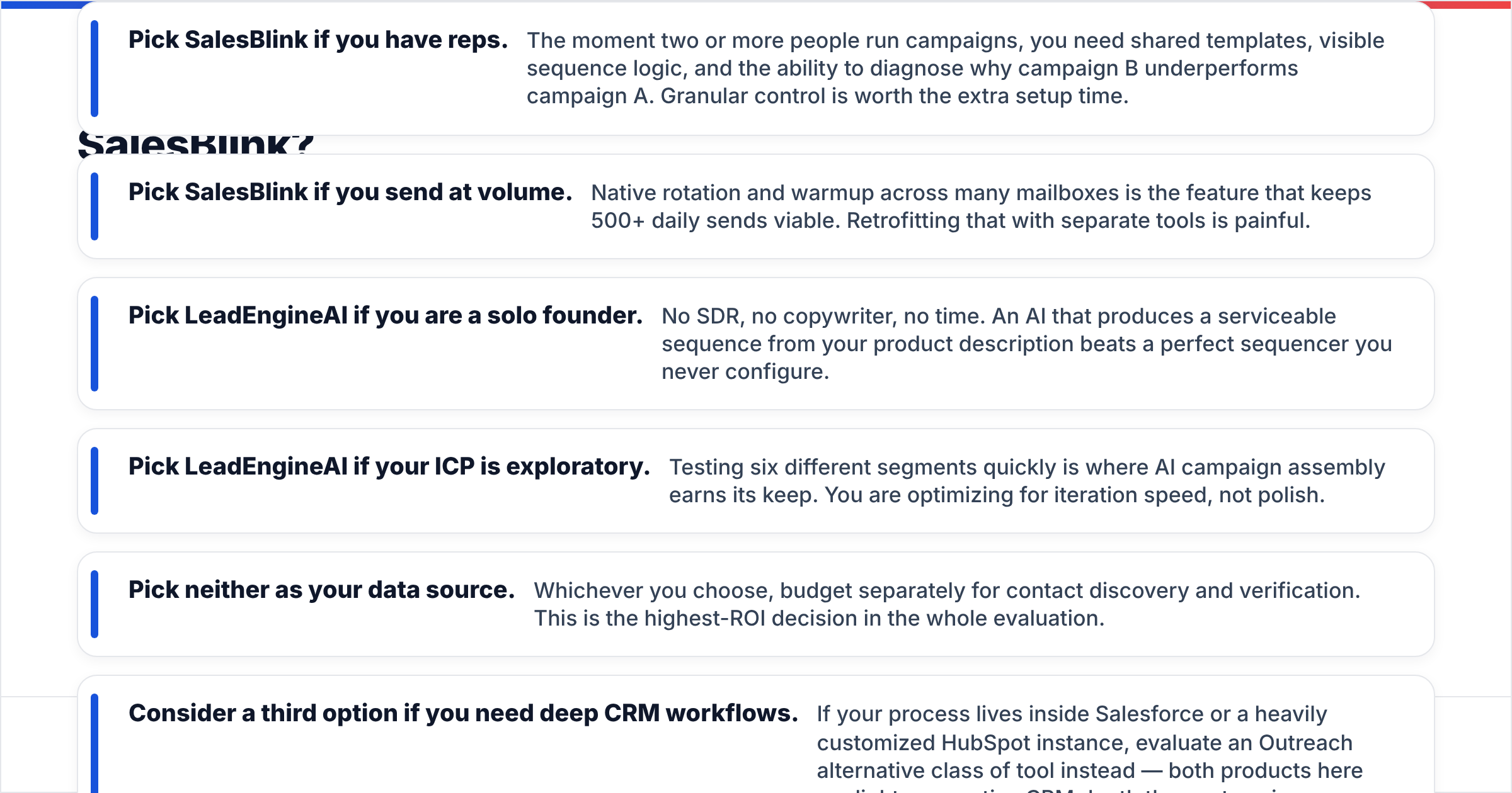 LeadEngineAI vs SalesBlink buyer fit diagram