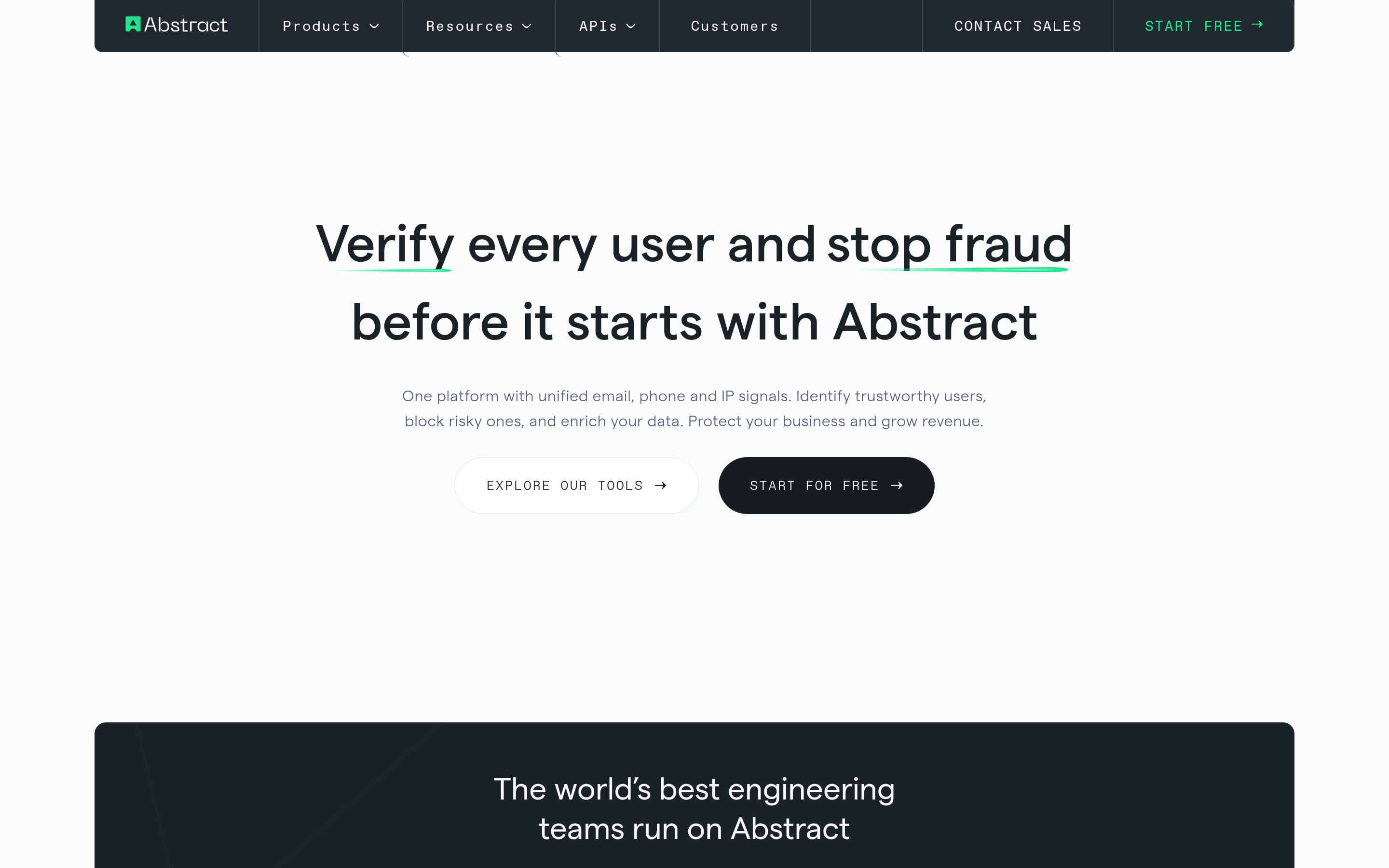 AbstractAPI website screenshot — product, features and pricing