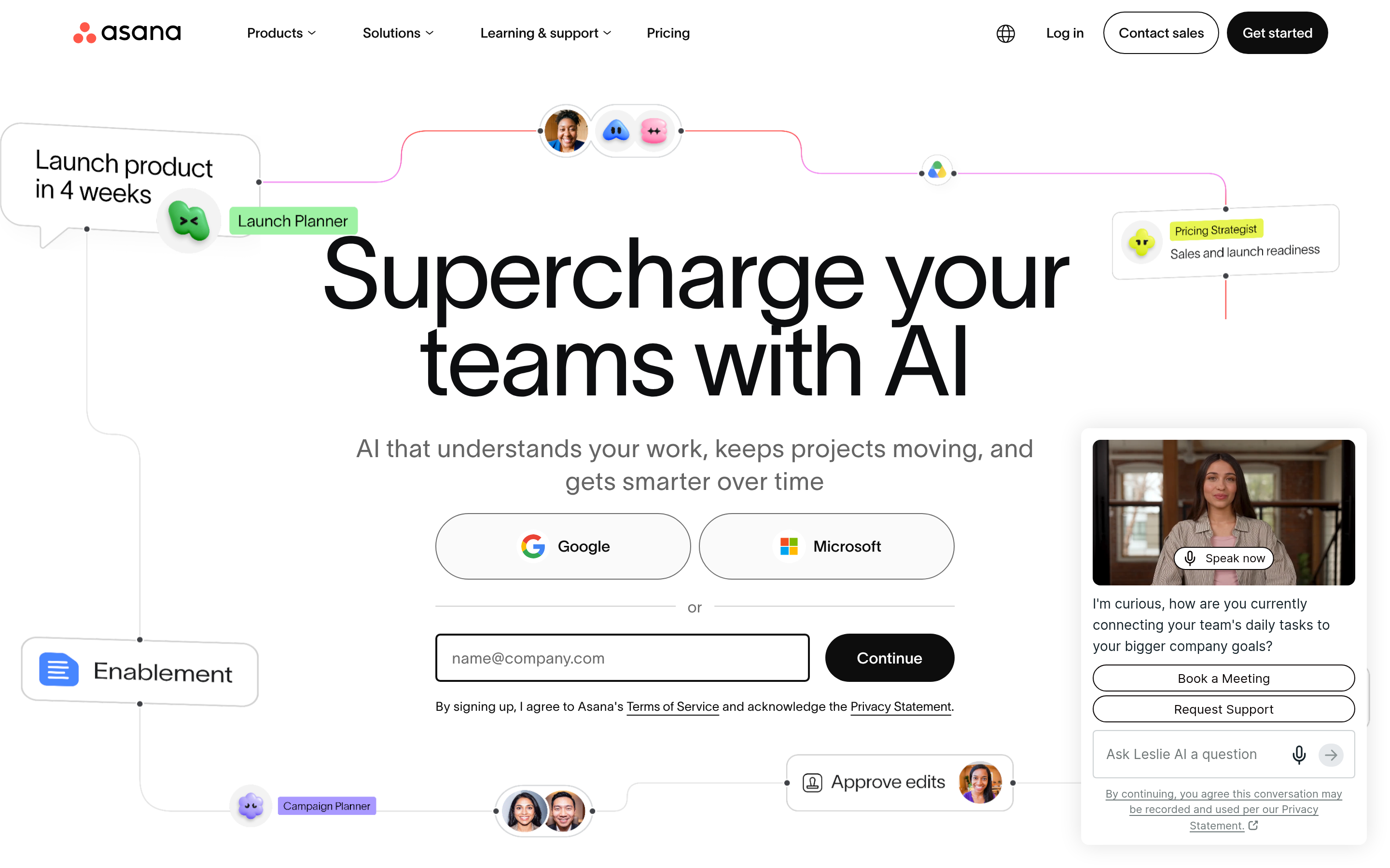 Asana website screenshot — product, features and pricing