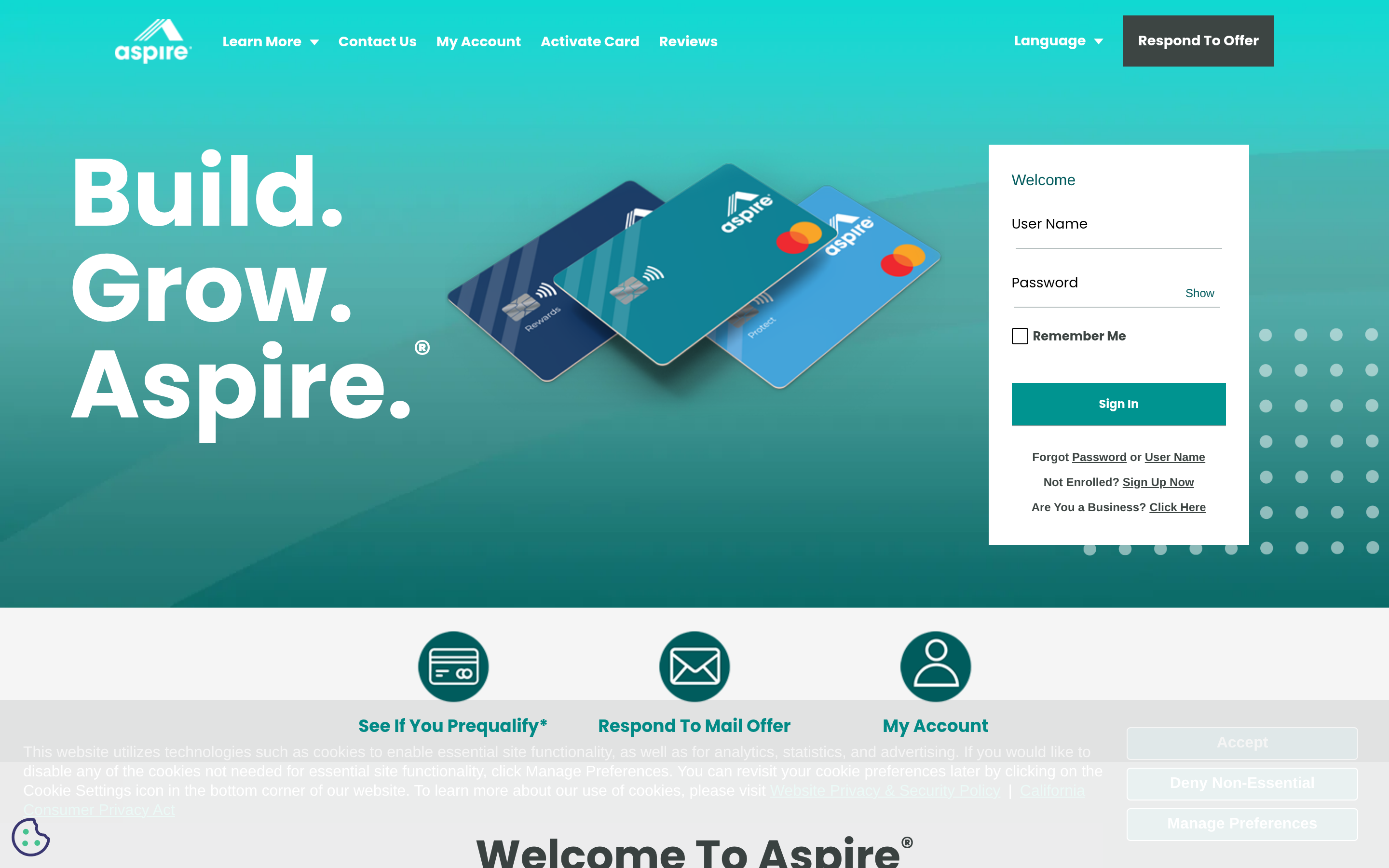 Aspire website screenshot — product, features and pricing