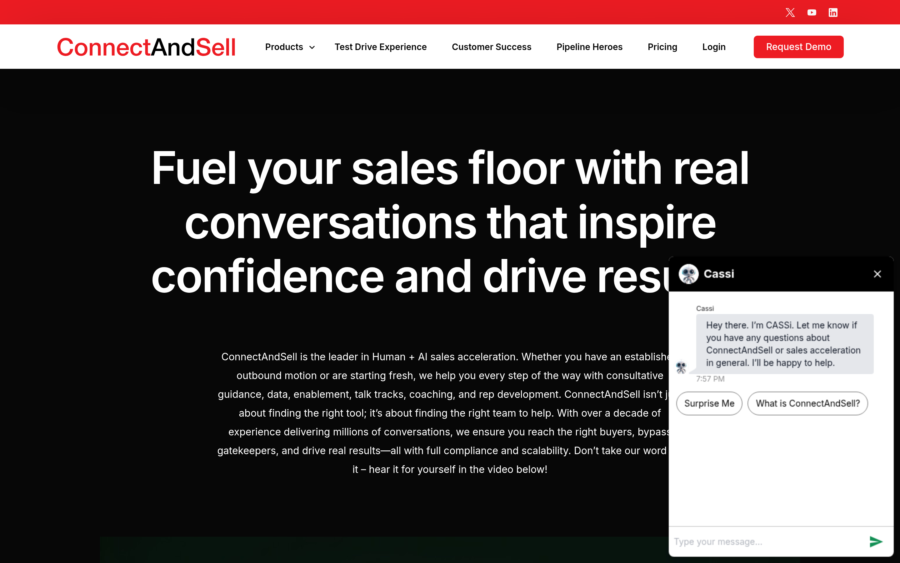 ConnectAndSell website screenshot — product, features and pricing