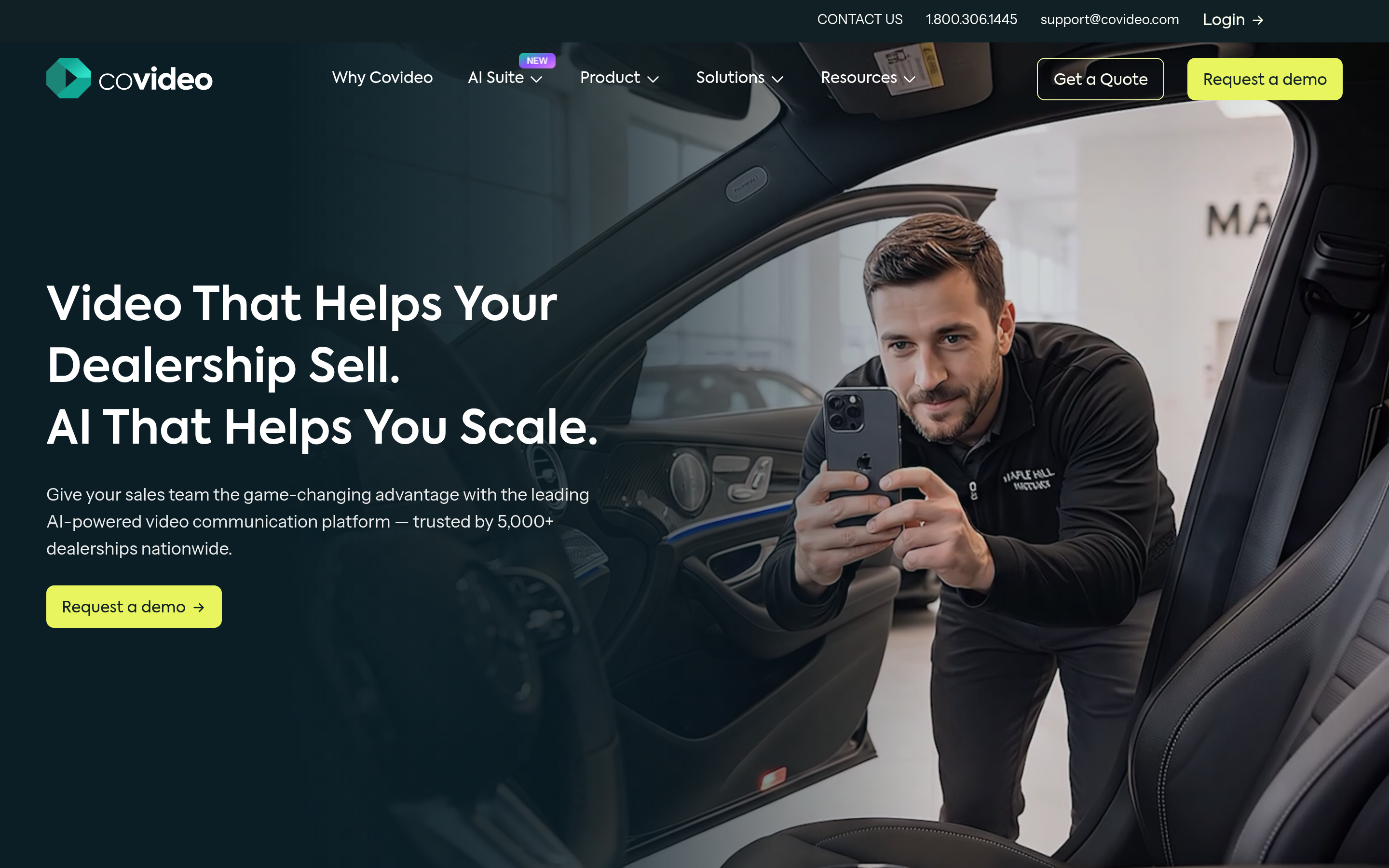 Covideo website screenshot — product, features and pricing