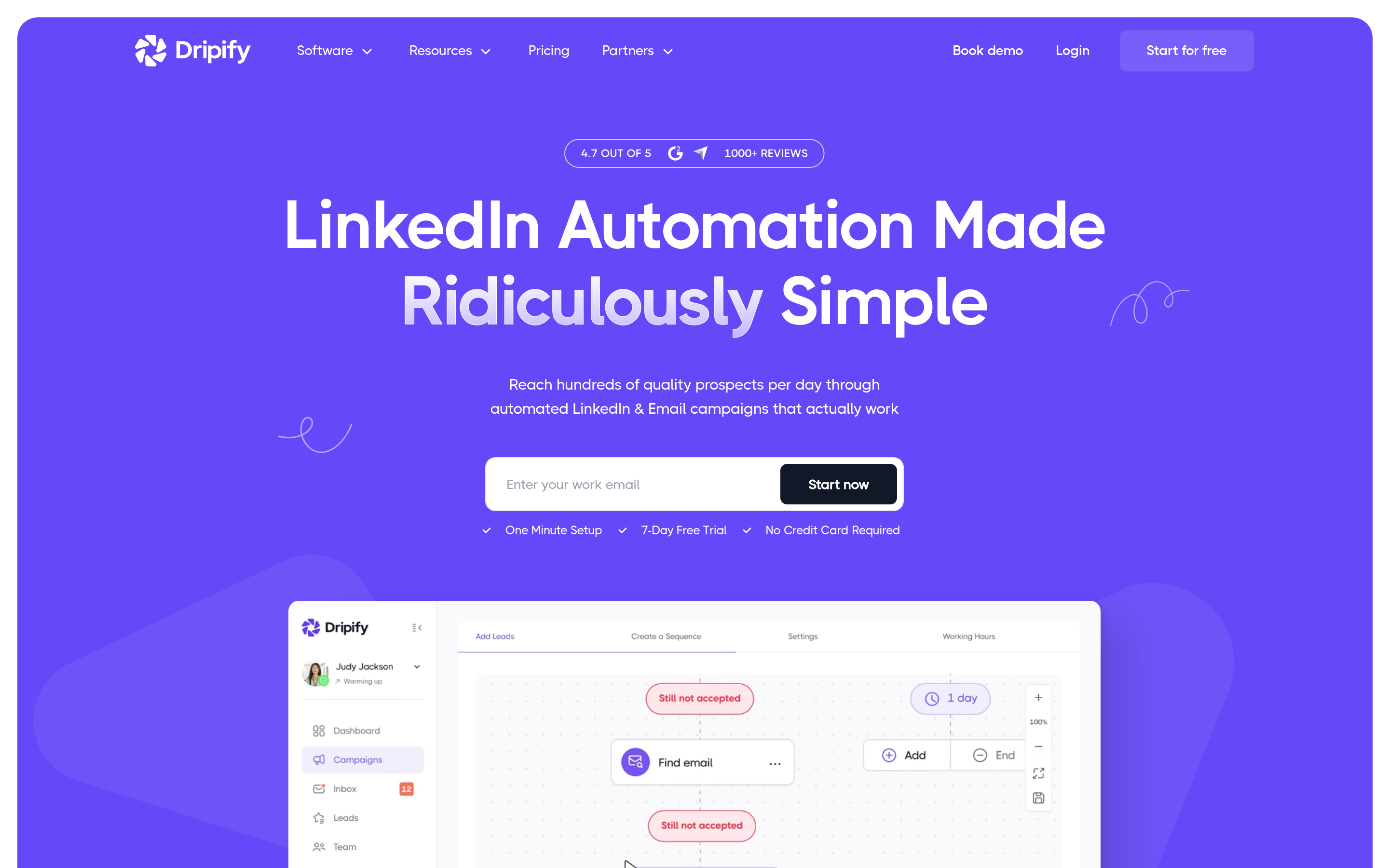 Dripify website screenshot — product, features and pricing