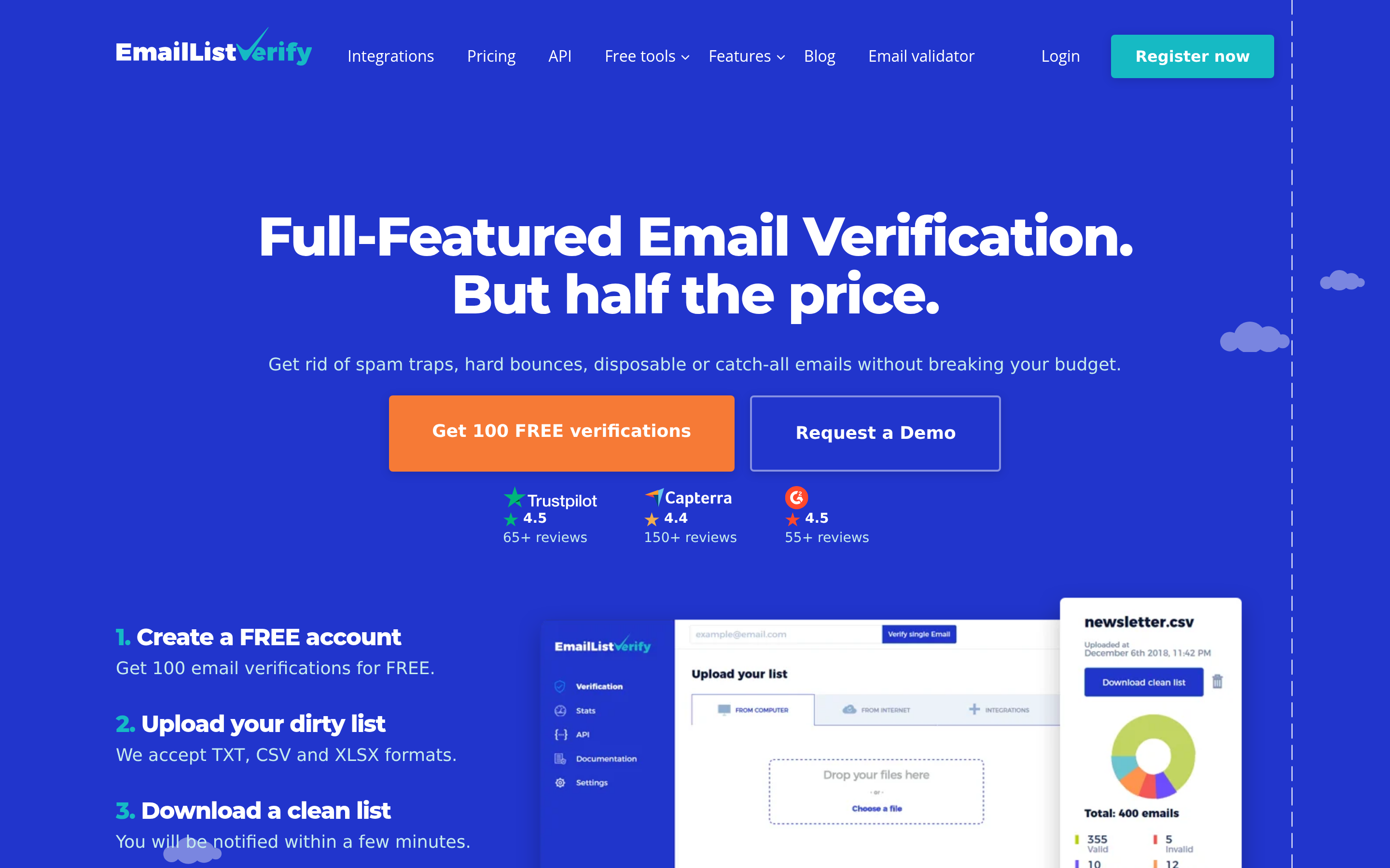 EmailListVerify website screenshot — product, features and pricing