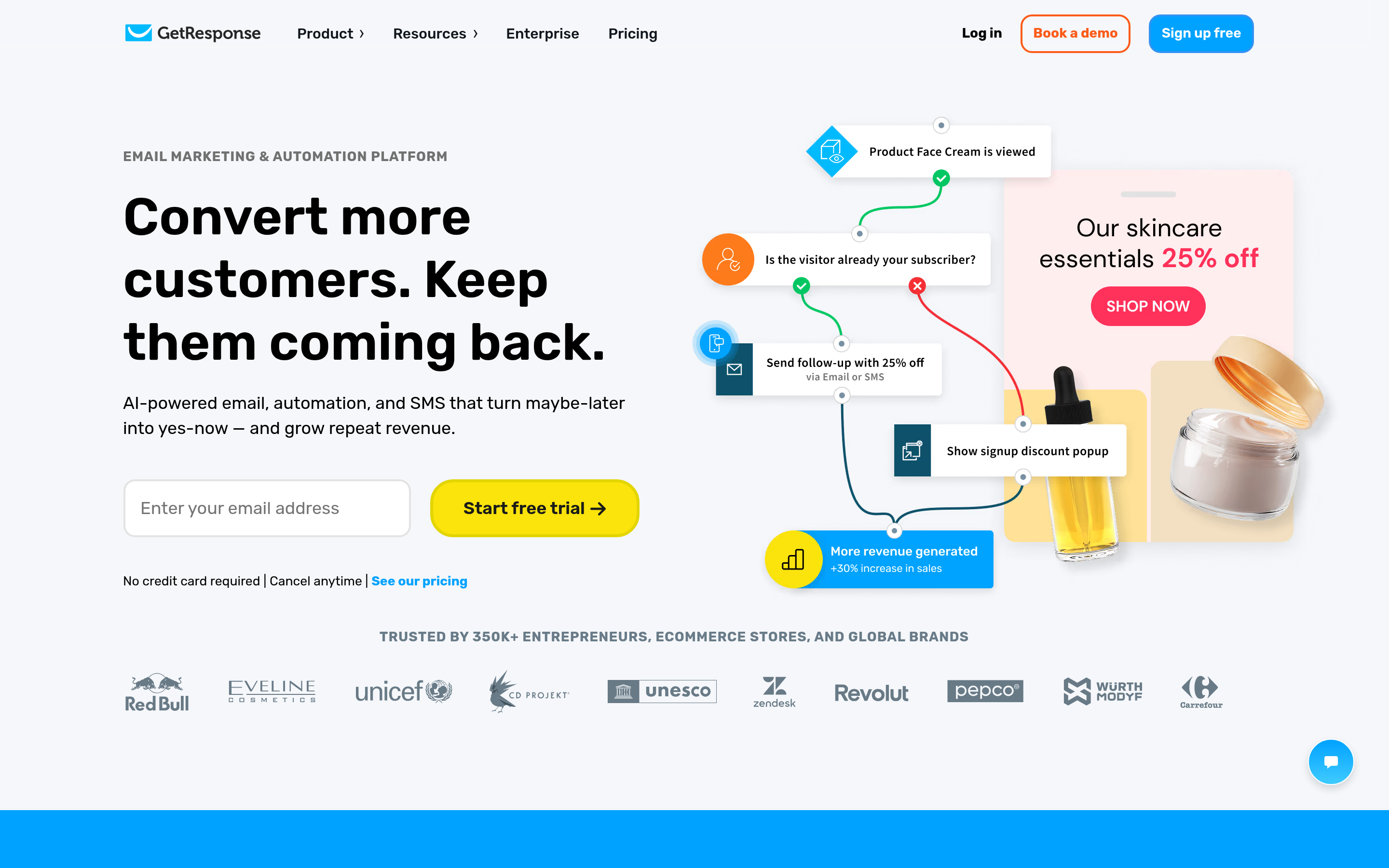 GetResponse website screenshot — product, features and pricing