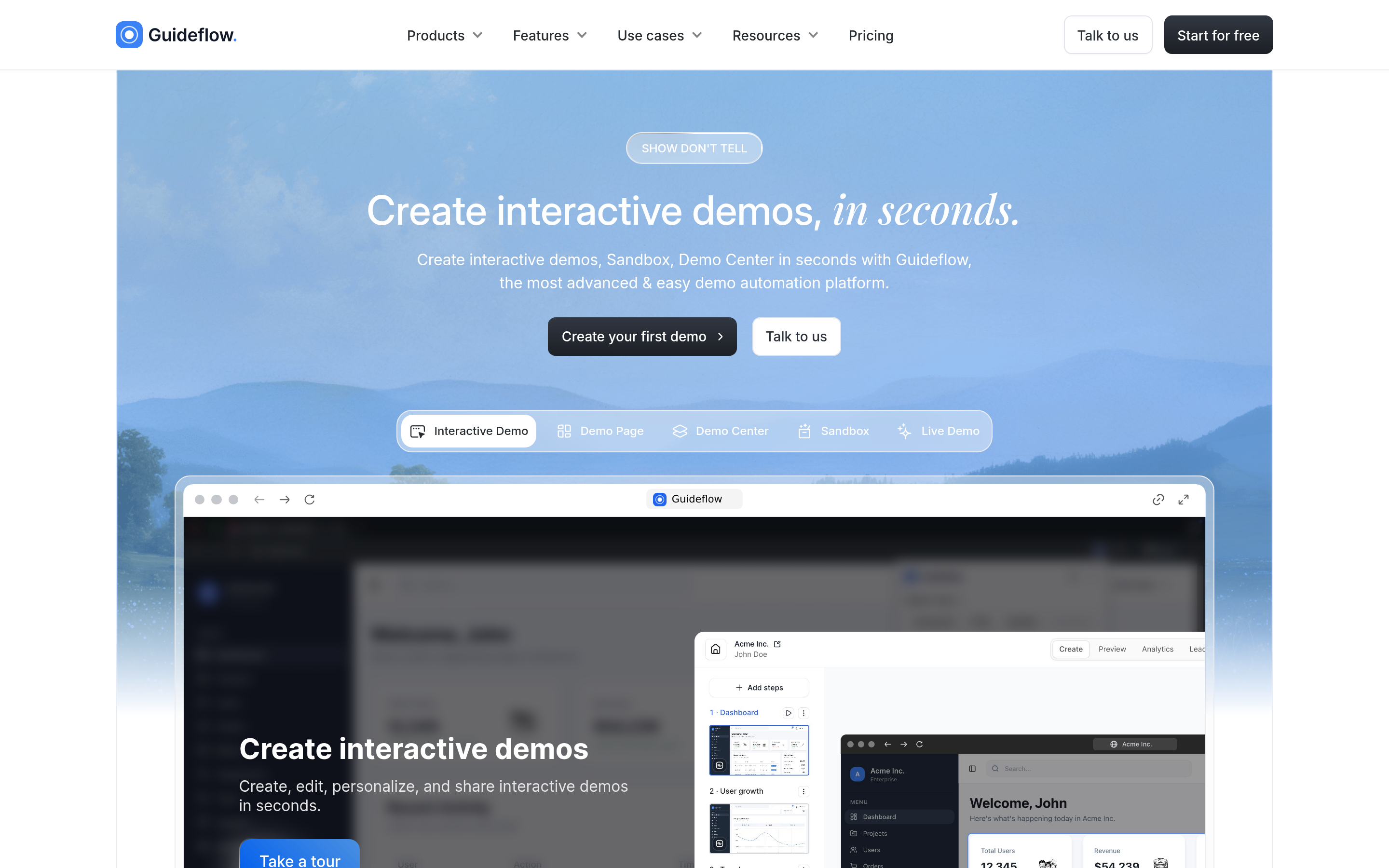 Guideflow website screenshot — product, features and pricing