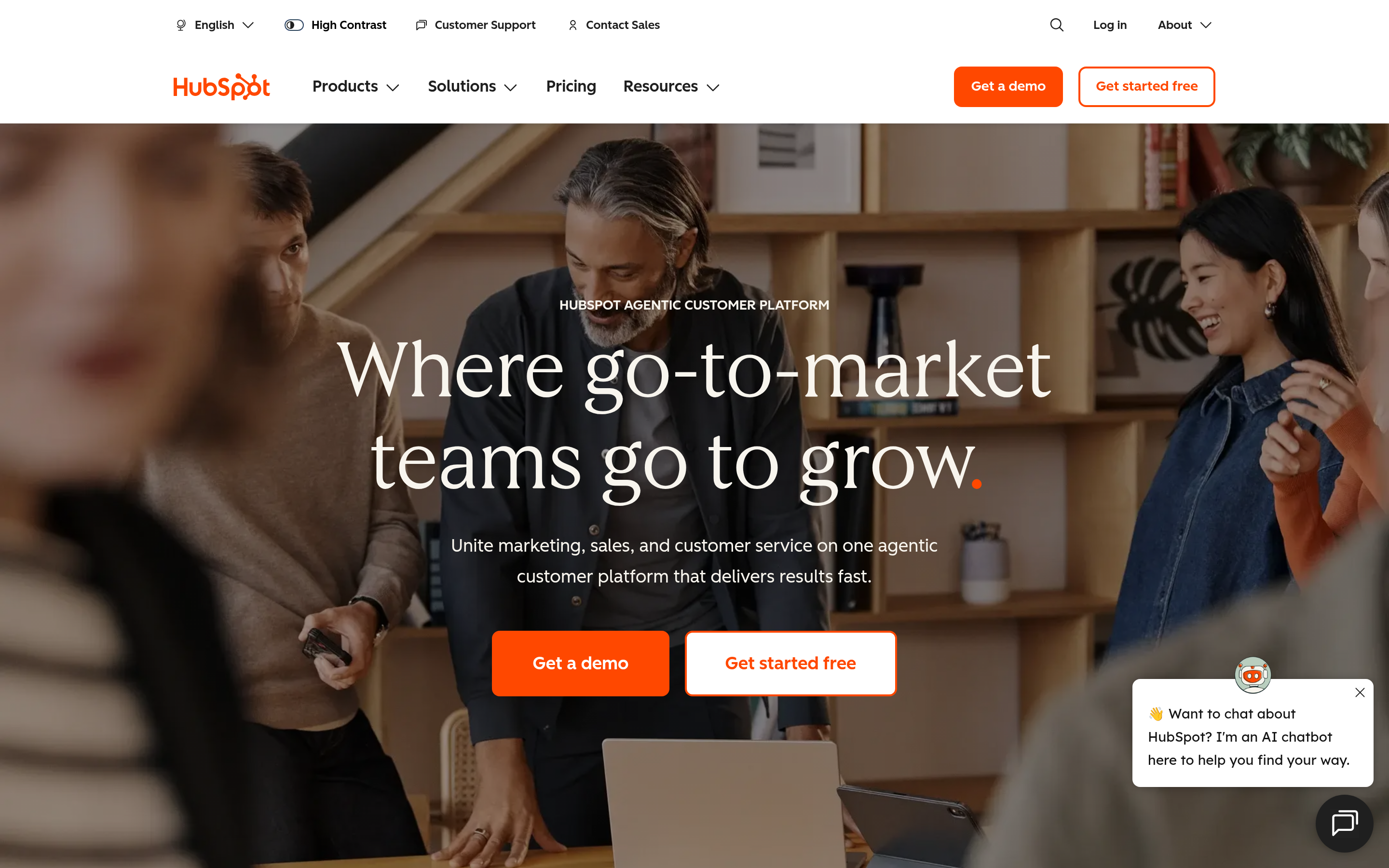 HubSpot website screenshot — product, features and pricing