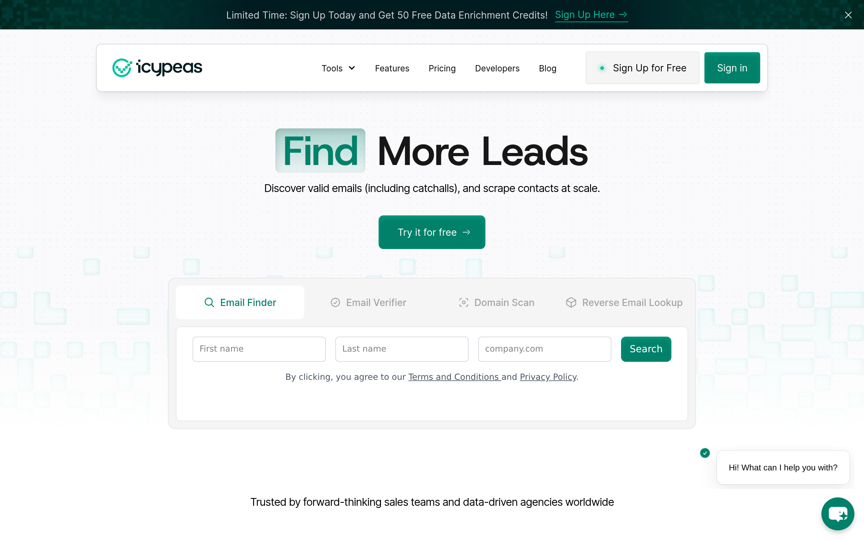 Icypeas website screenshot — product, features and pricing