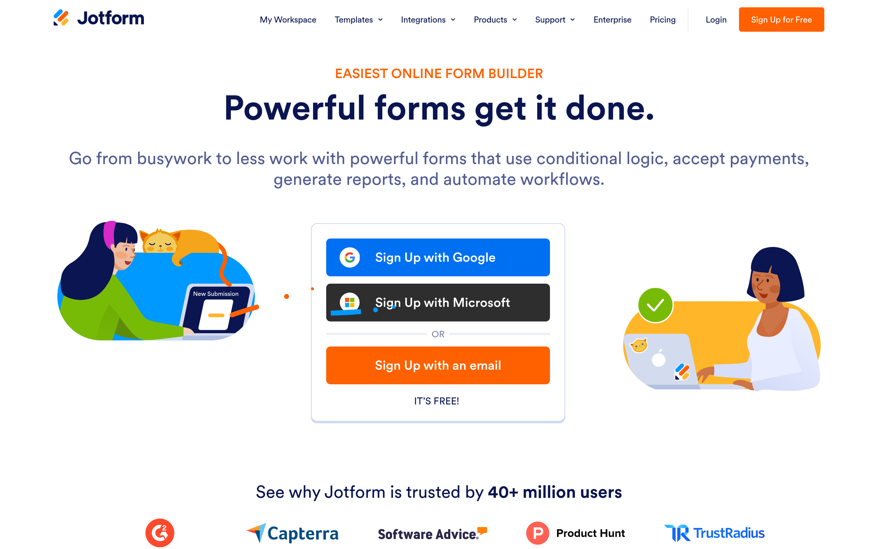 Jotform website screenshot — product, features and pricing
