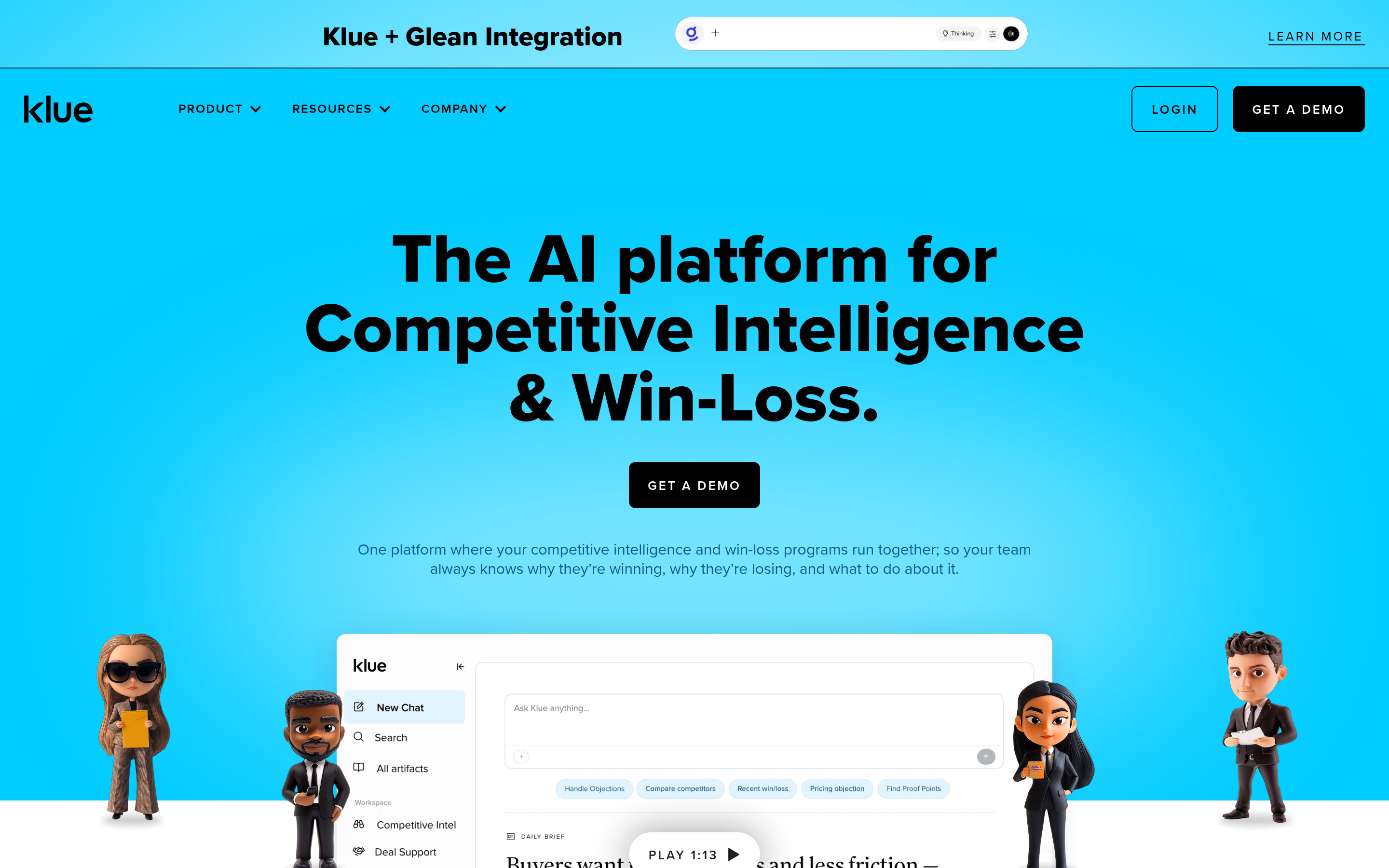 Klue website screenshot — product, features and pricing