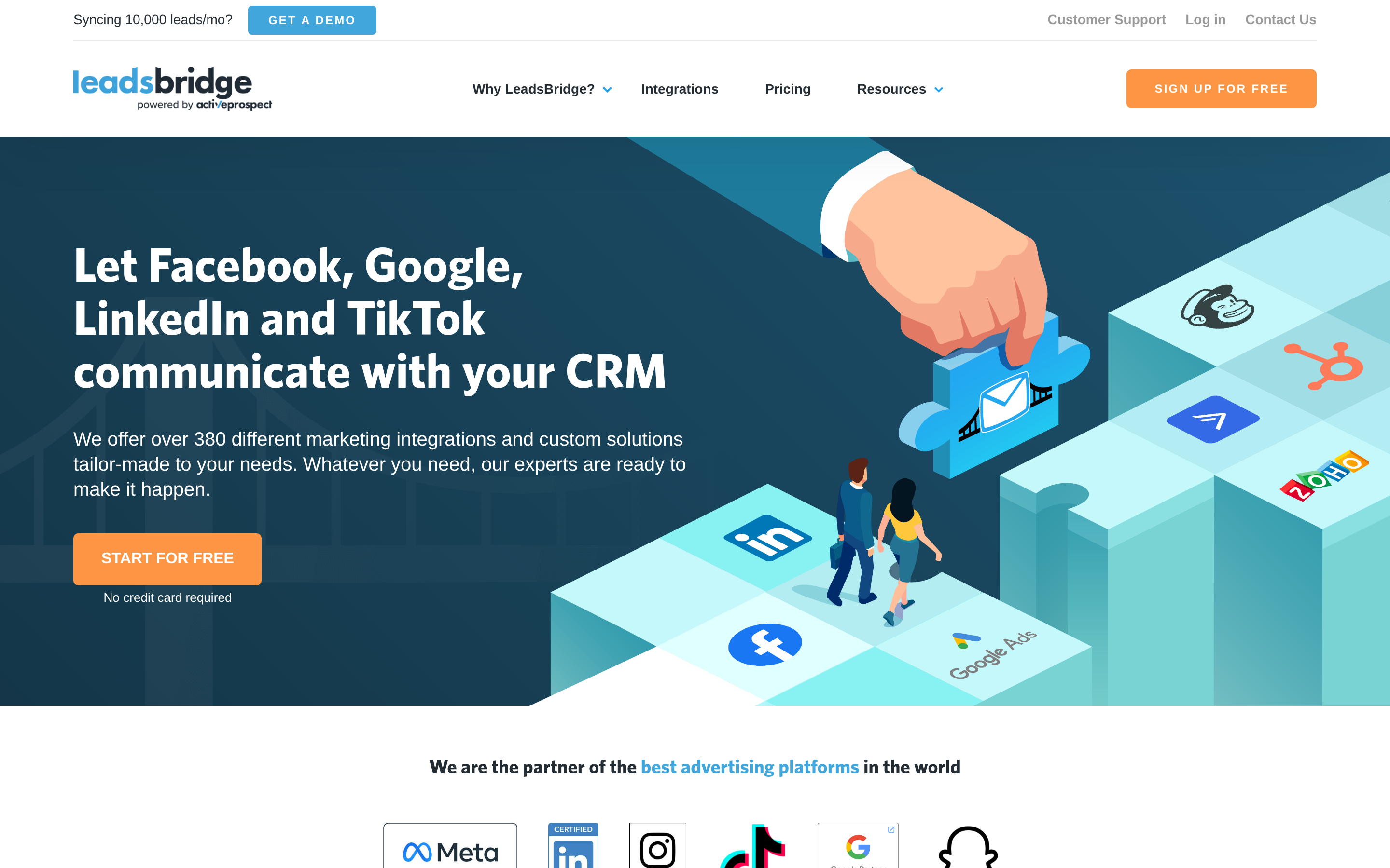 LeadsBridge website screenshot — product, features and pricing