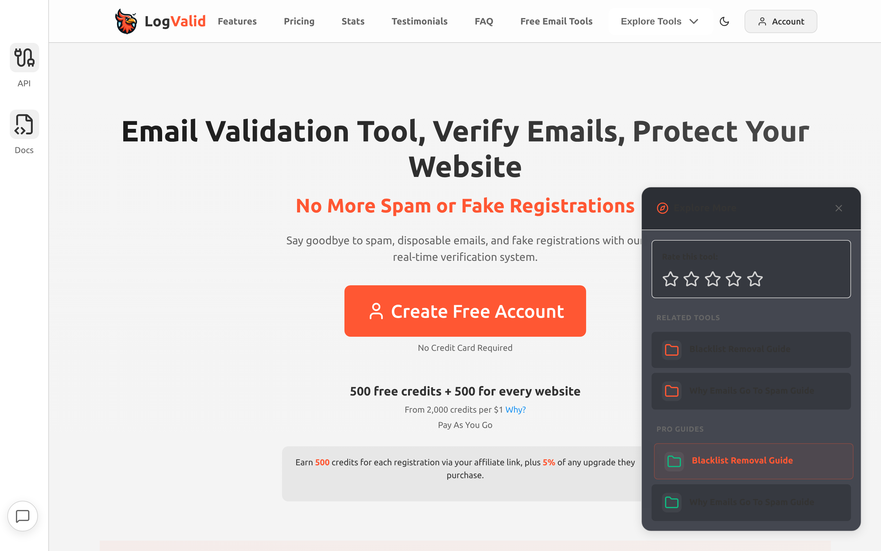 Logvalid website screenshot — product, features and pricing