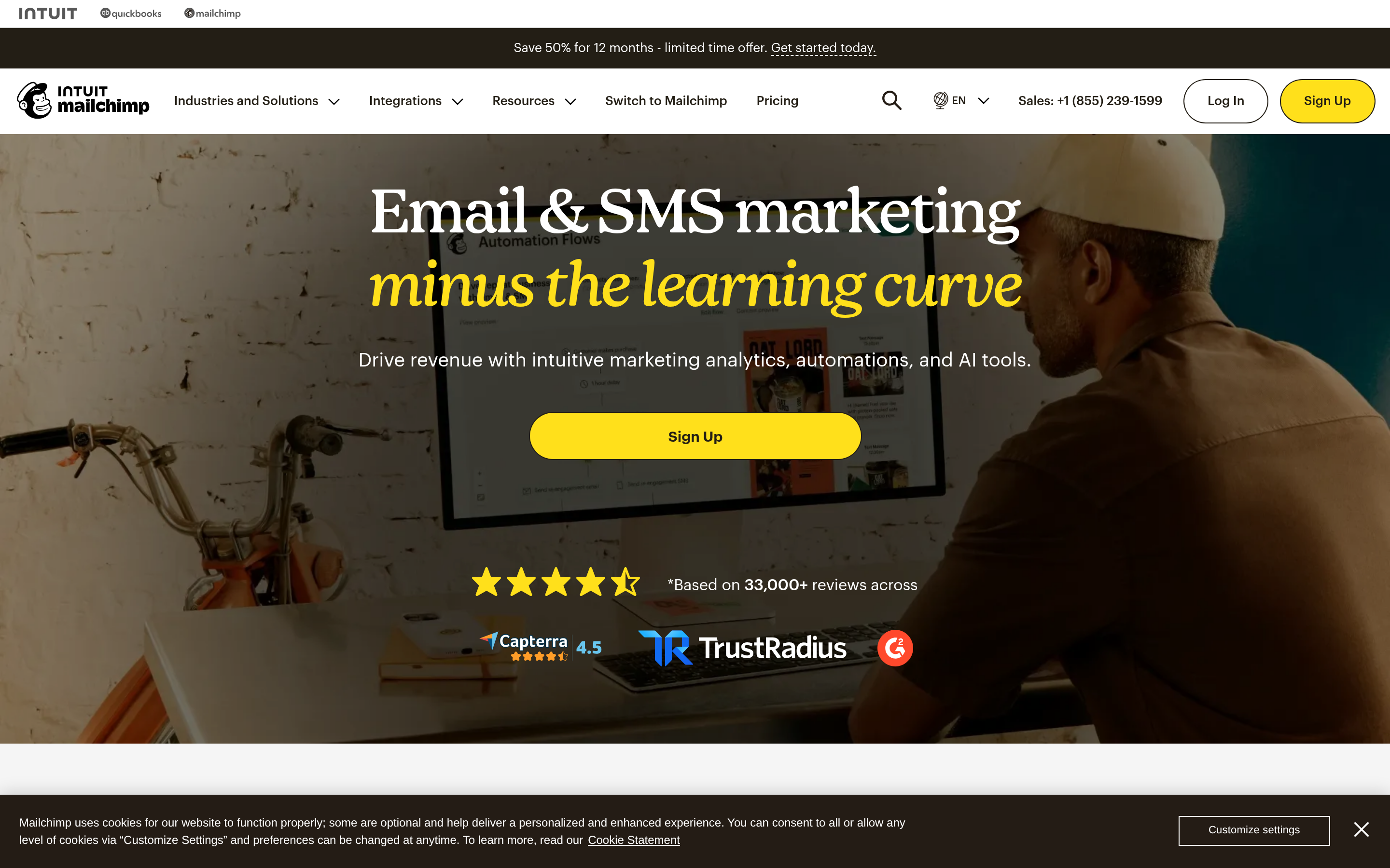 Mailchimp website screenshot — product, features and pricing