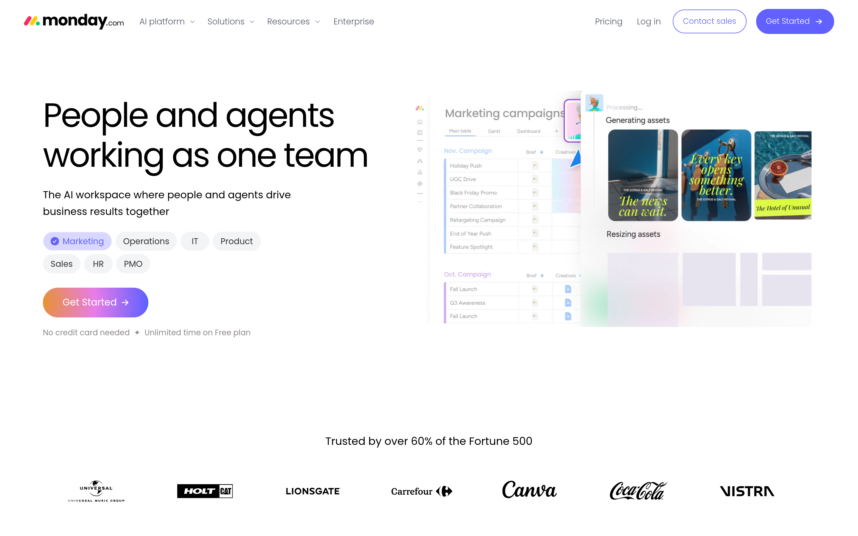 monday.com website screenshot — product, features and pricing