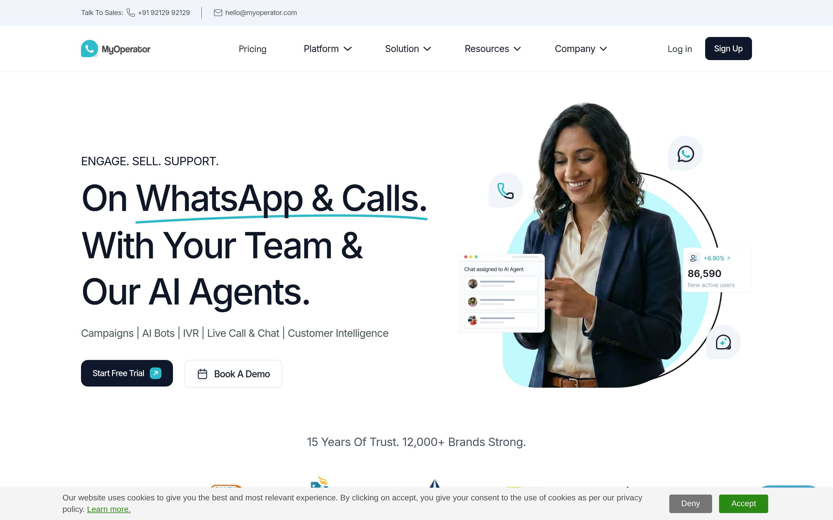 MyOperator website screenshot — product, features and pricing