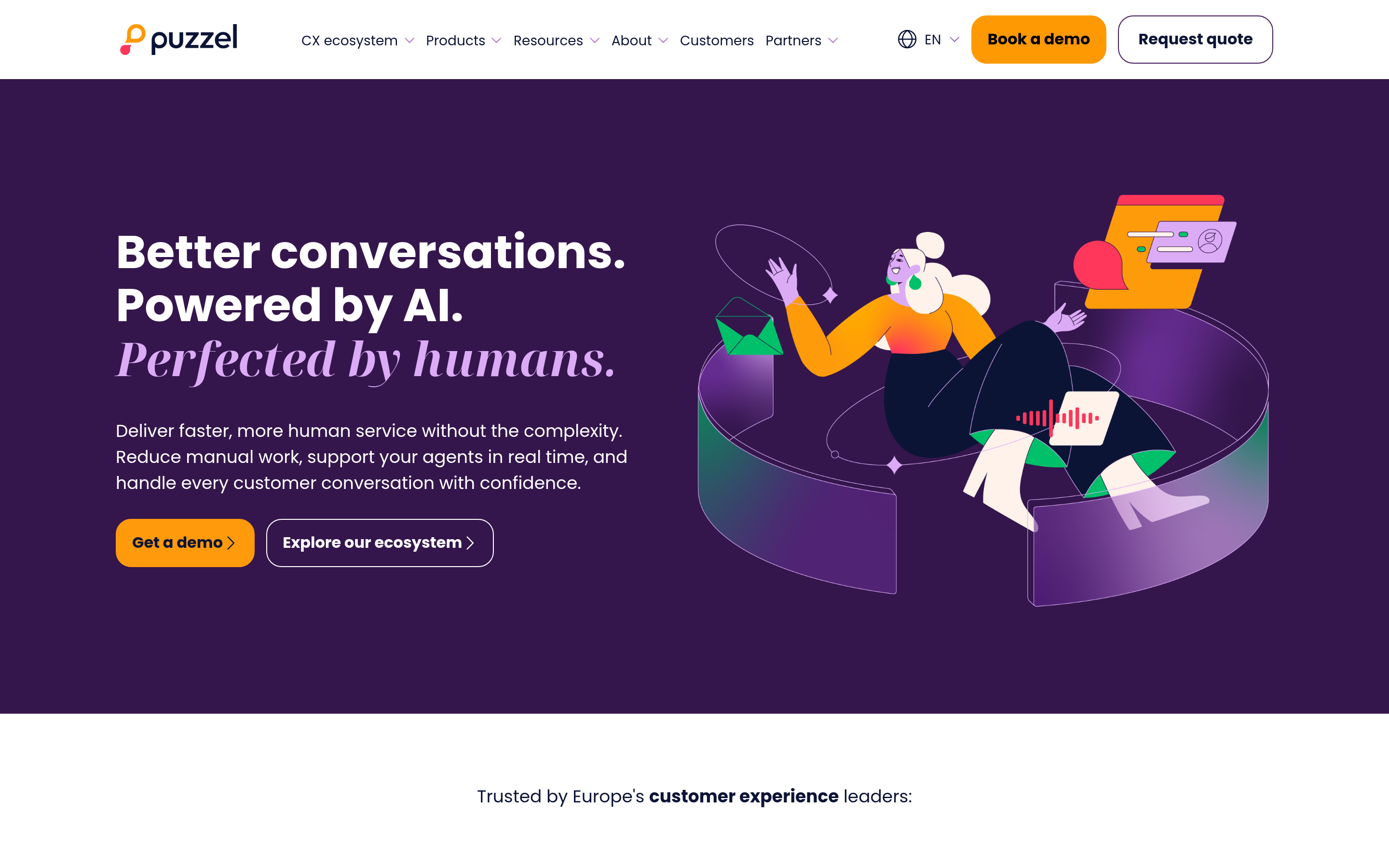 Puzzel website screenshot — product, features and pricing
