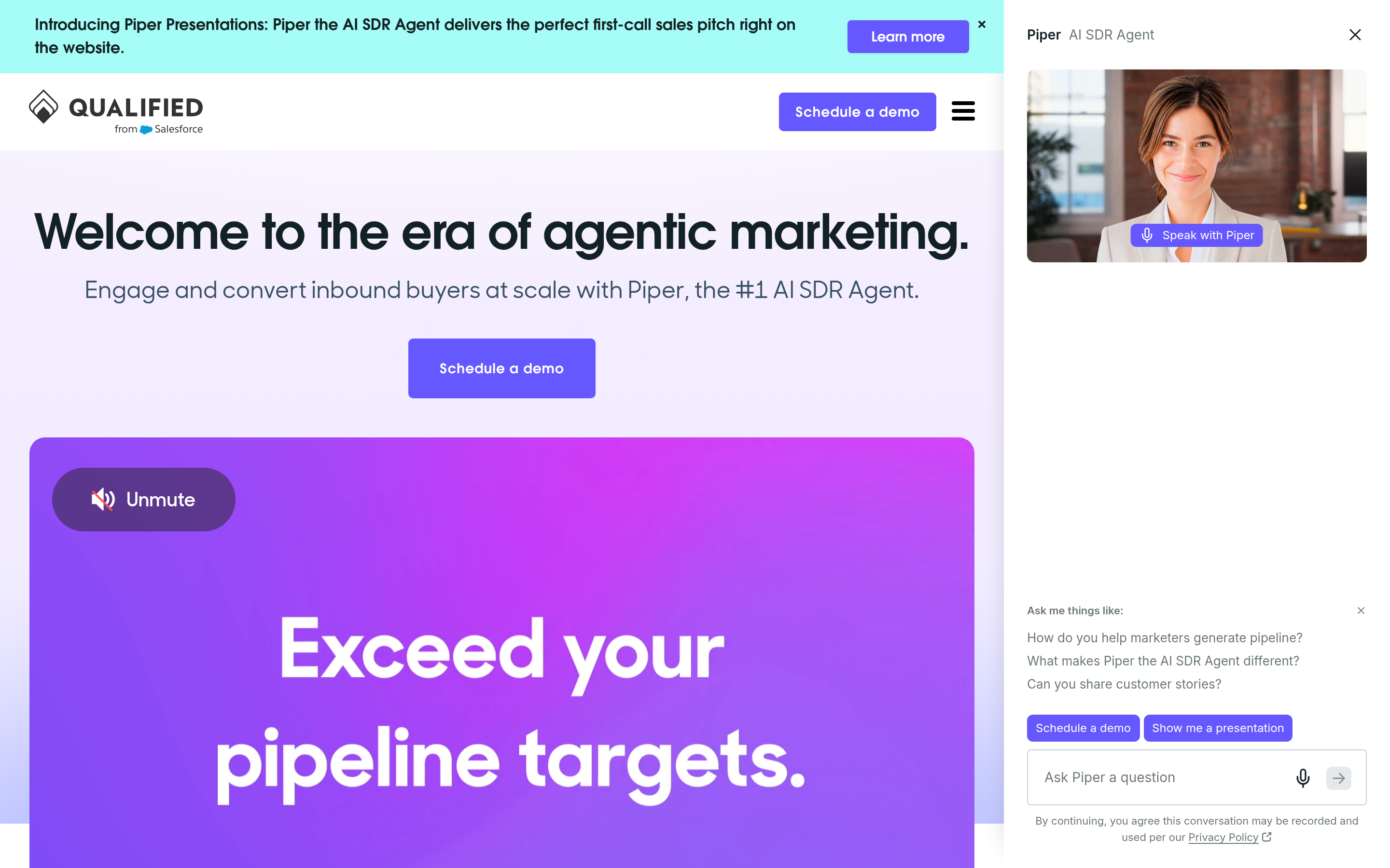 Qualified website screenshot — product, features and pricing