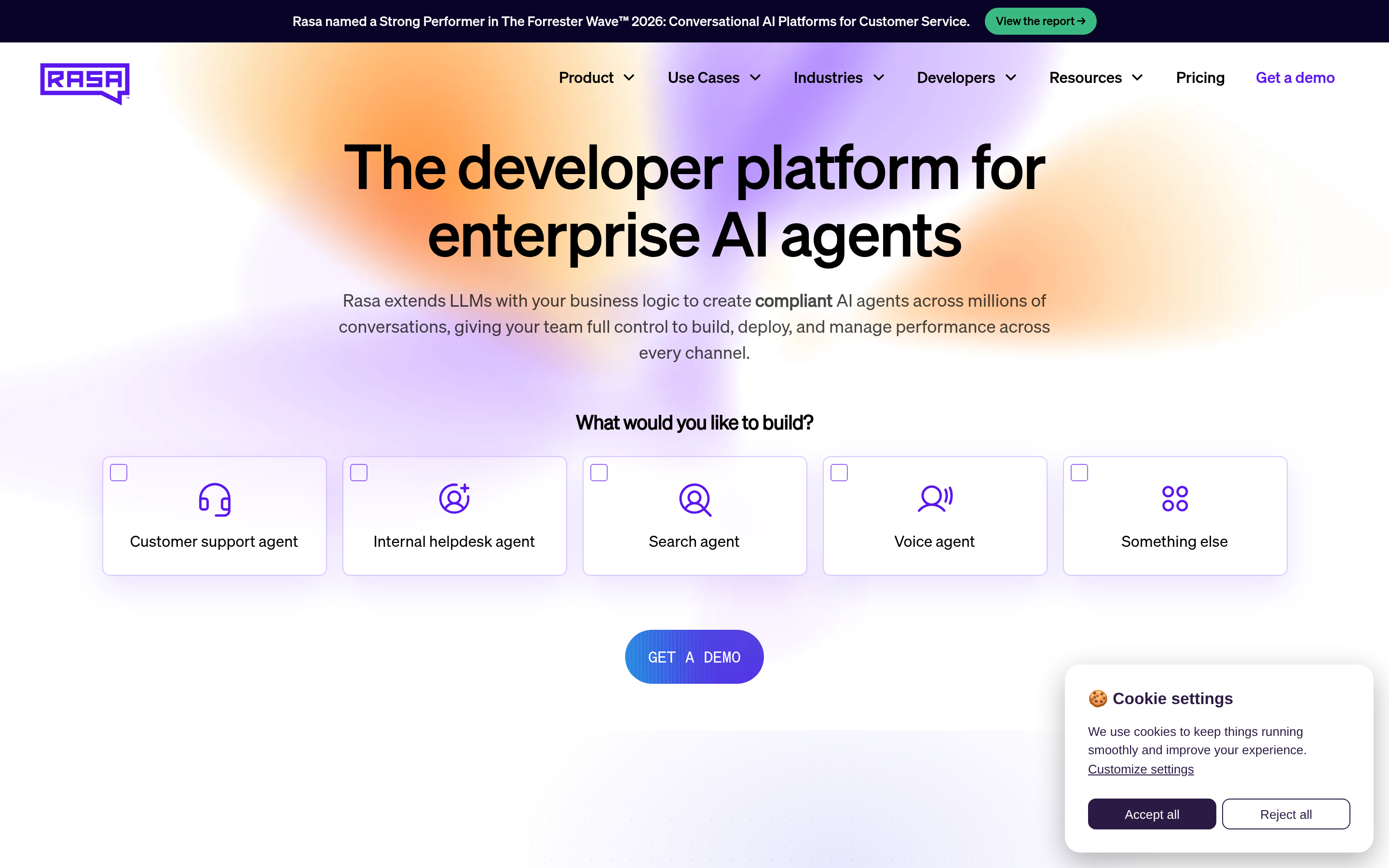 Rasa website screenshot — product, features and pricing