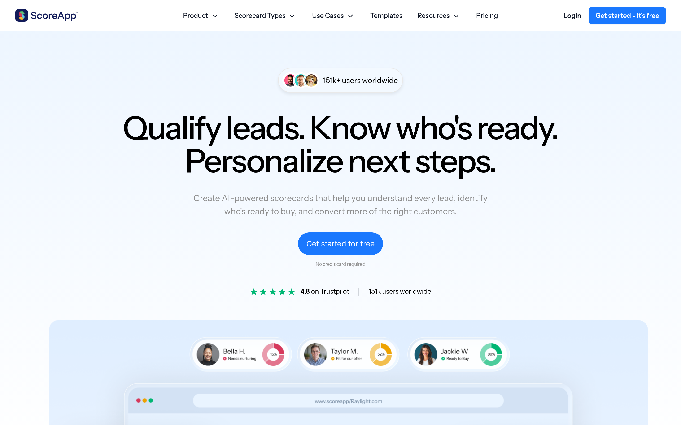 ScoreApp website screenshot — product, features and pricing