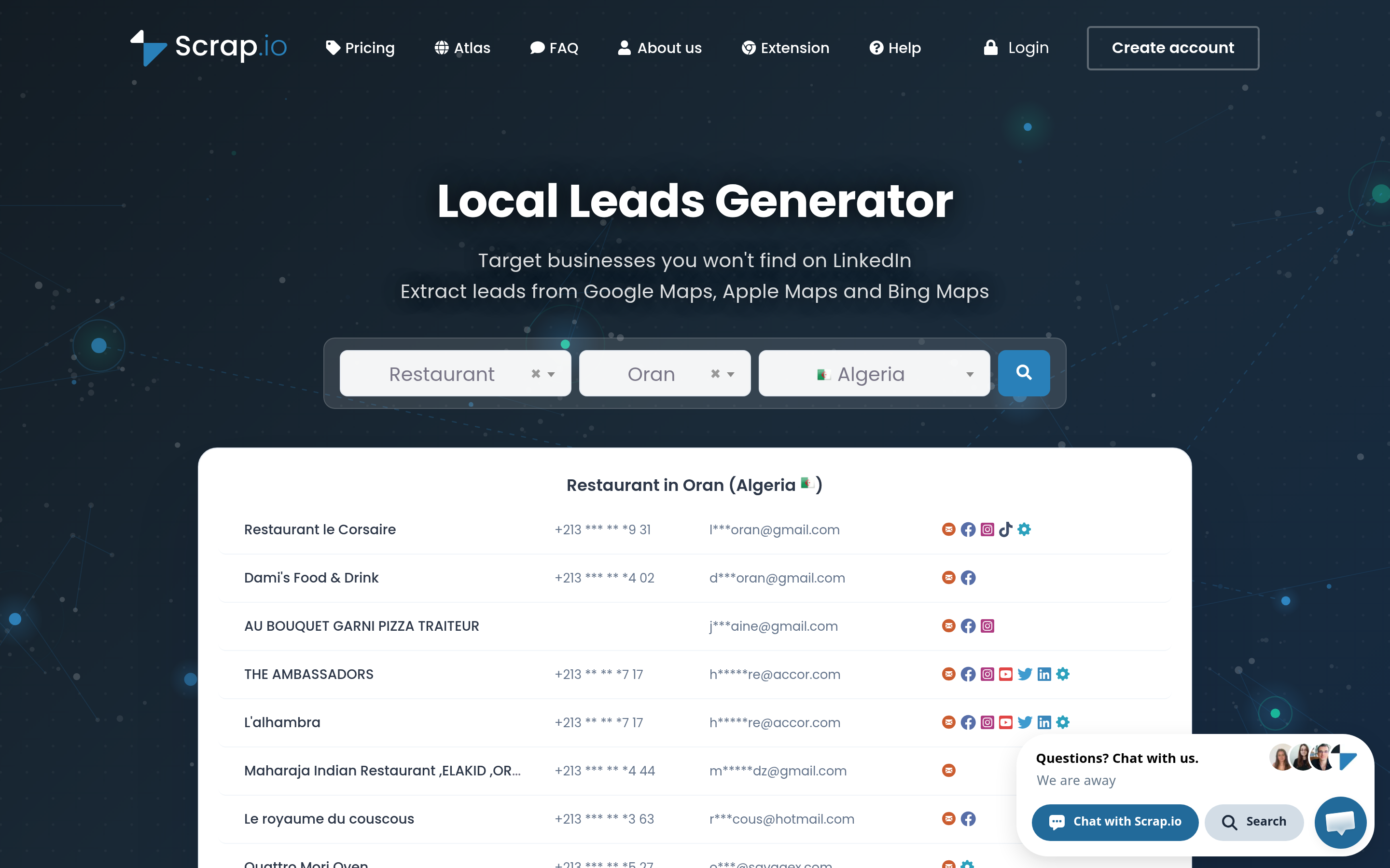 Scrap.io website screenshot — product, features and pricing