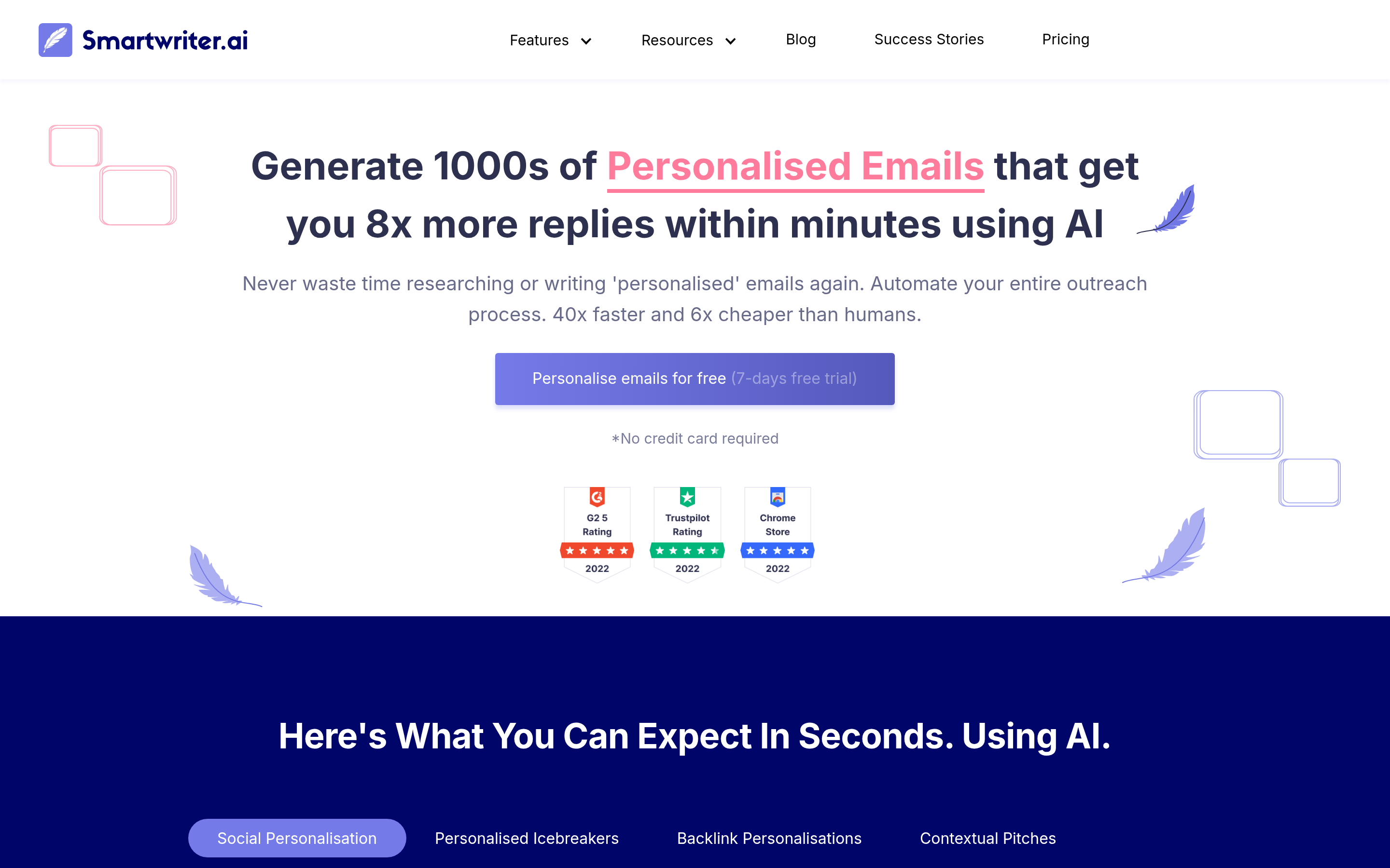 Smartwriter.ai website screenshot — product, features and pricing