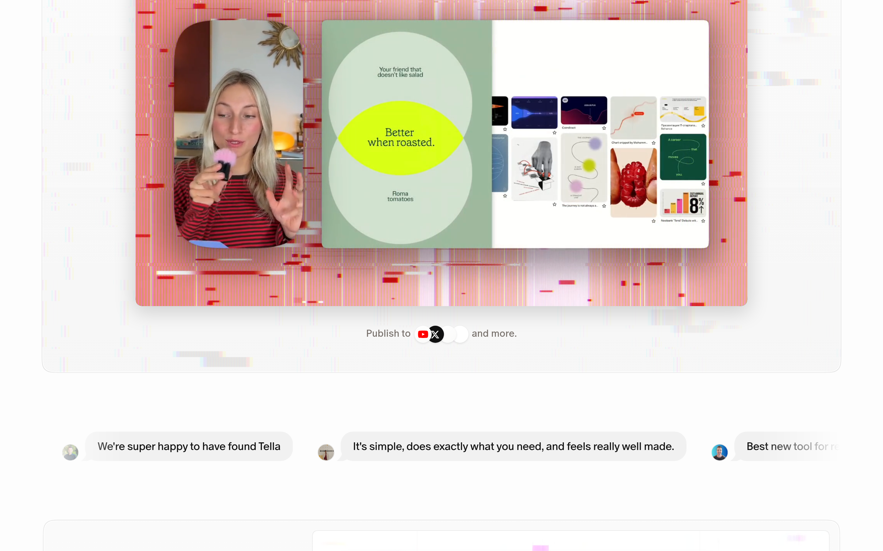 Tella website screenshot — product, features and pricing