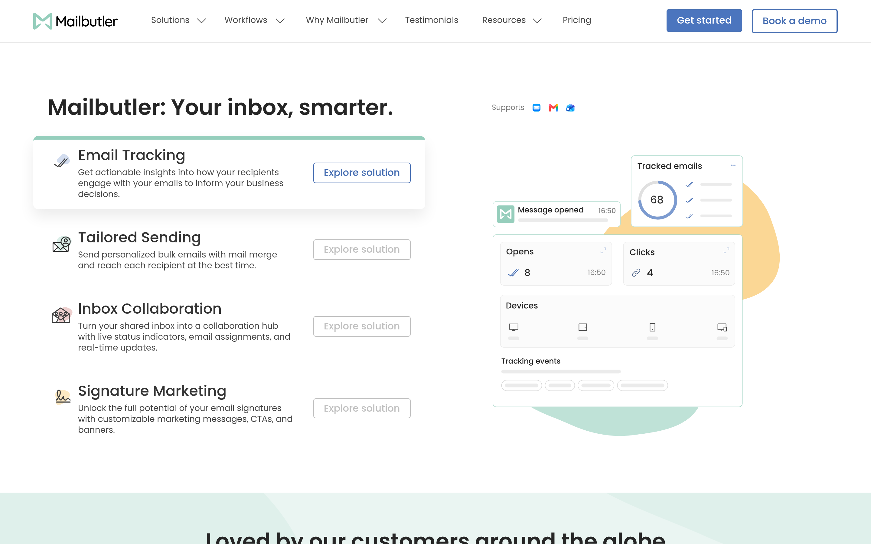 Mailbutler website screenshot — product, features and pricing