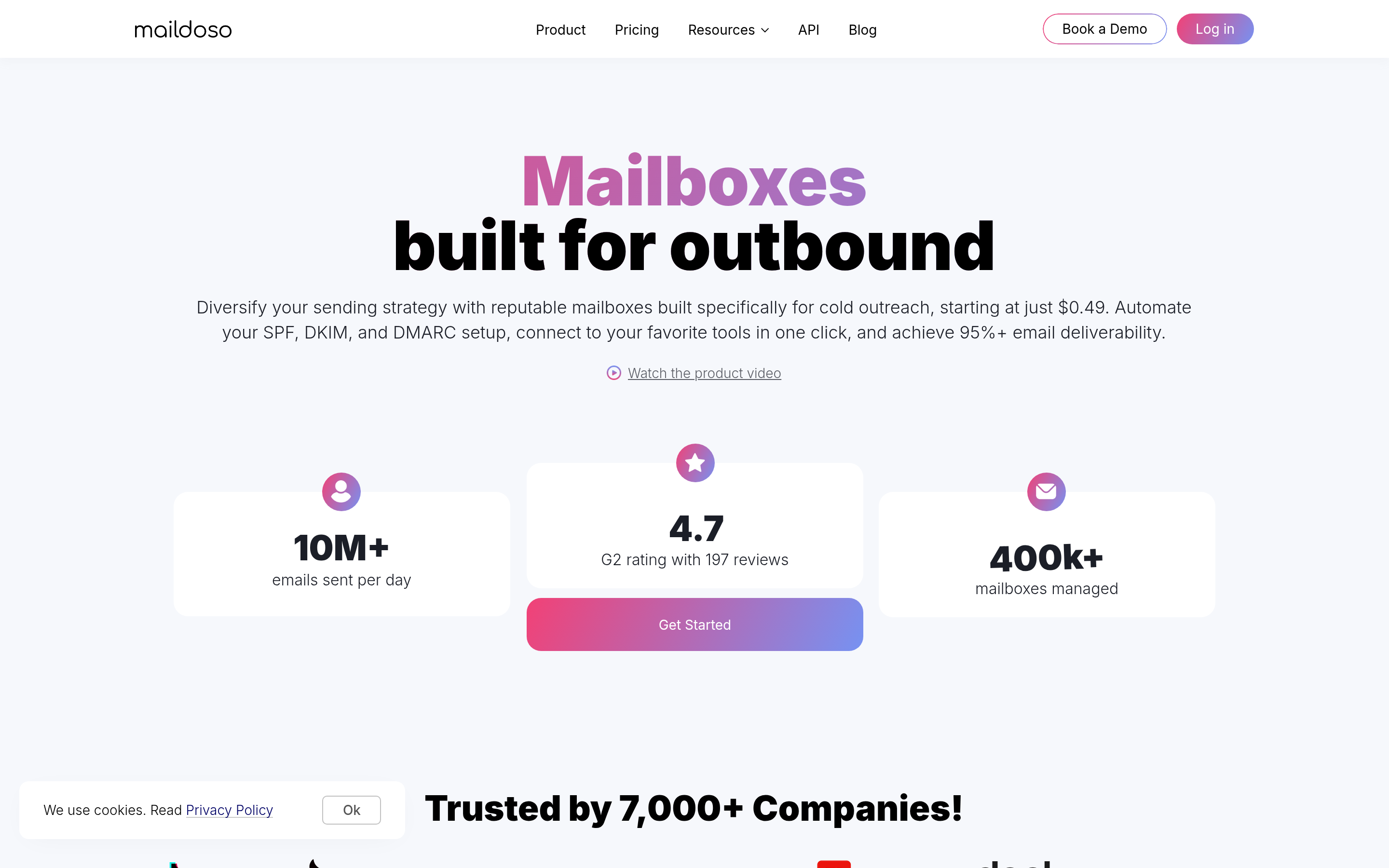 Maildoso website screenshot — product, features and pricing