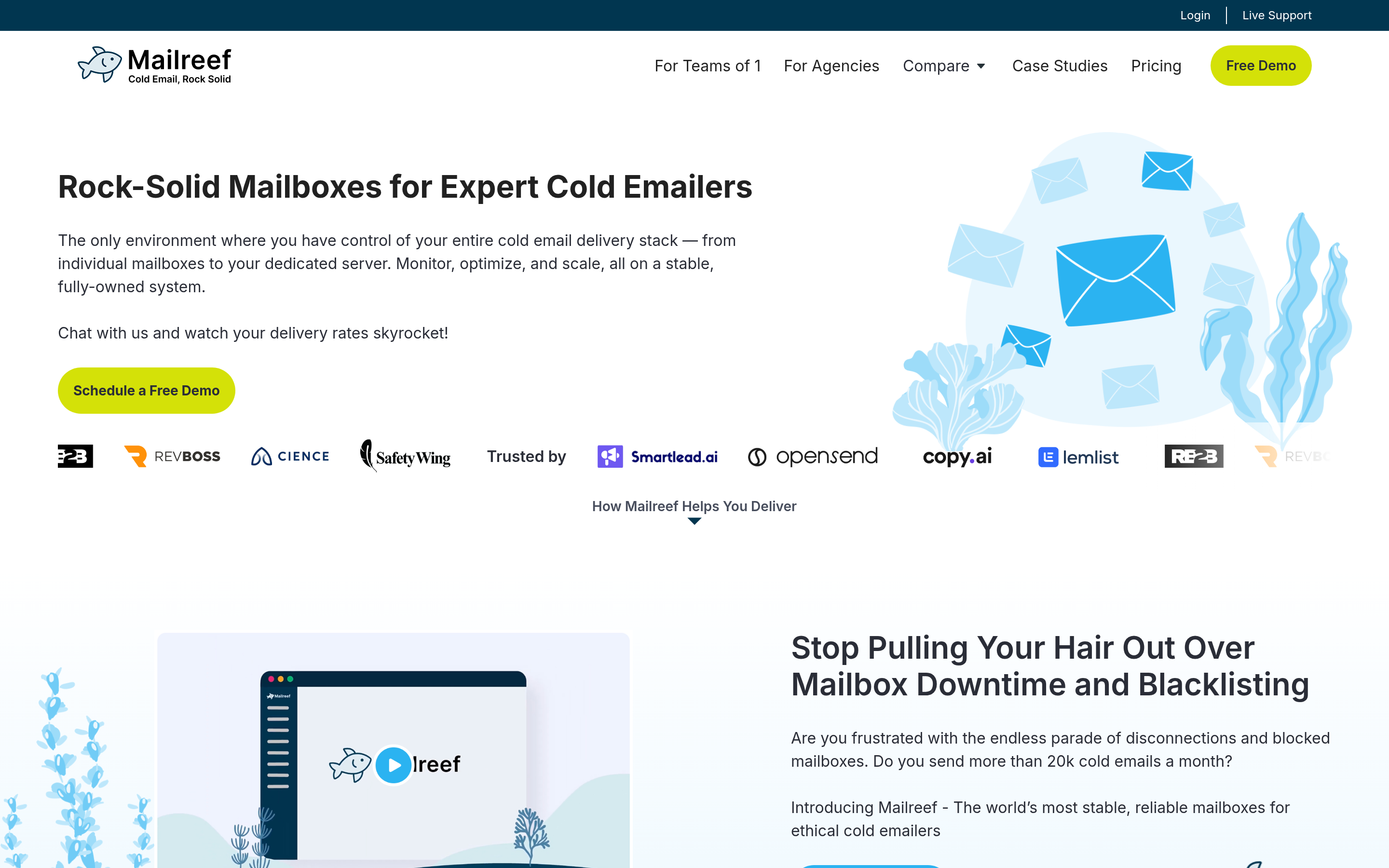 Mailreef website screenshot — product, features and pricing